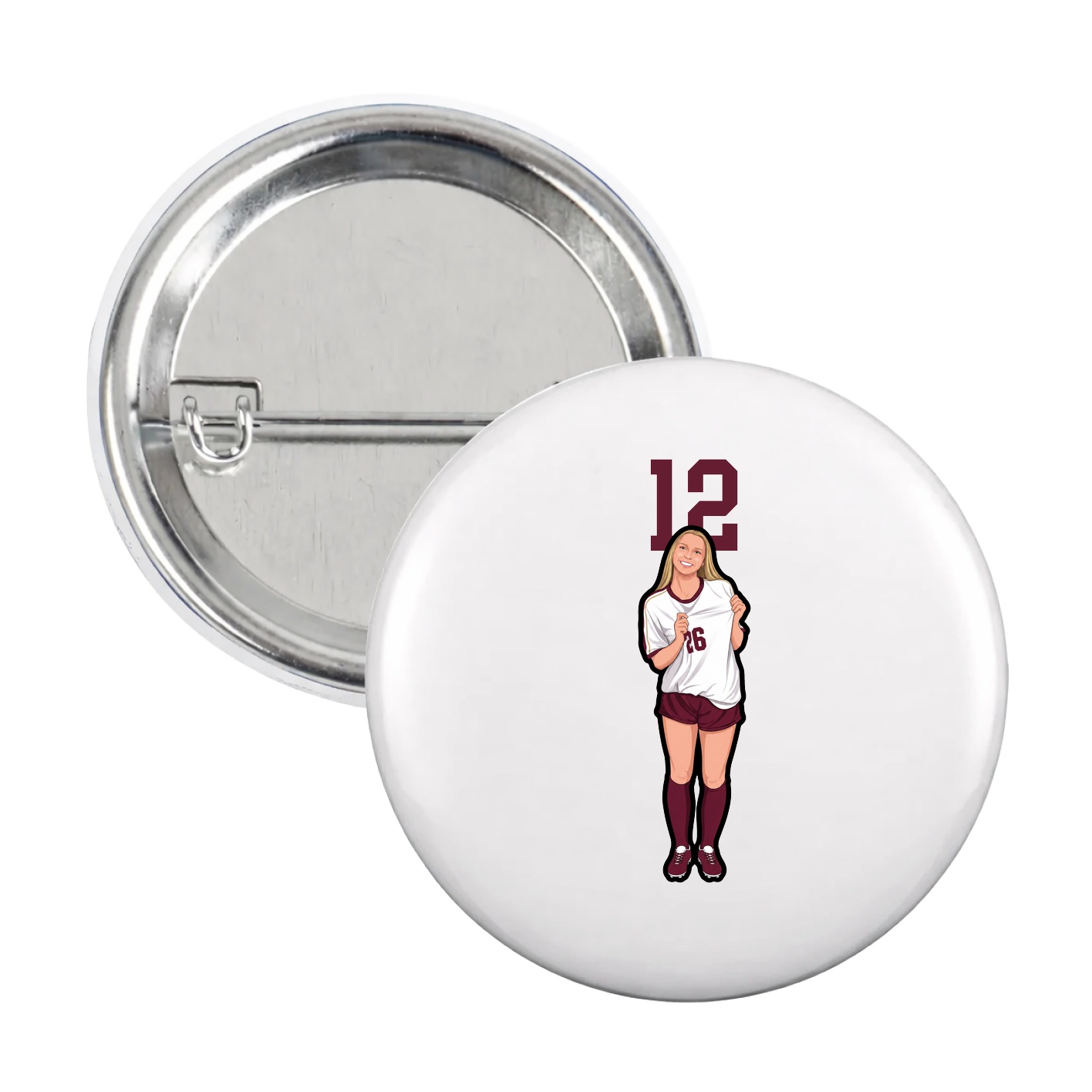 Game Day Button — Number Top in White