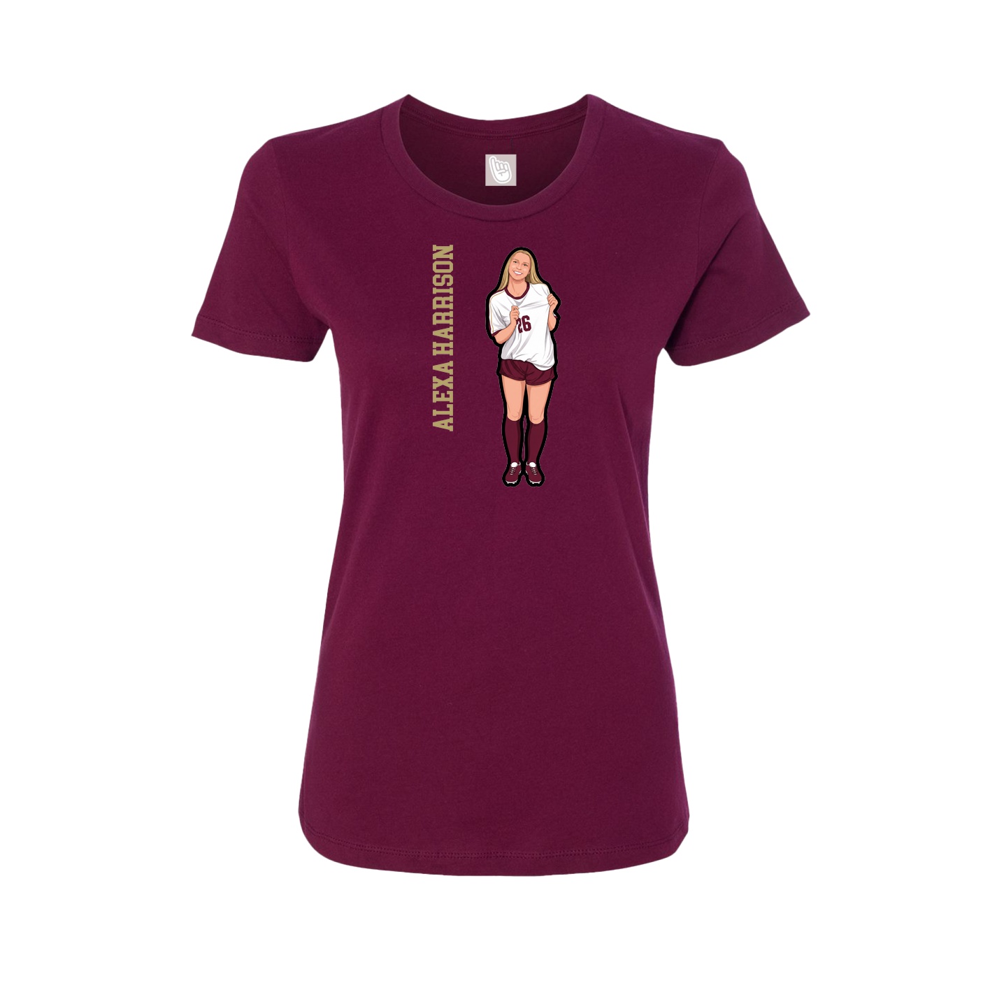 Fitted Women's Tee — Name Vertical in Maroon