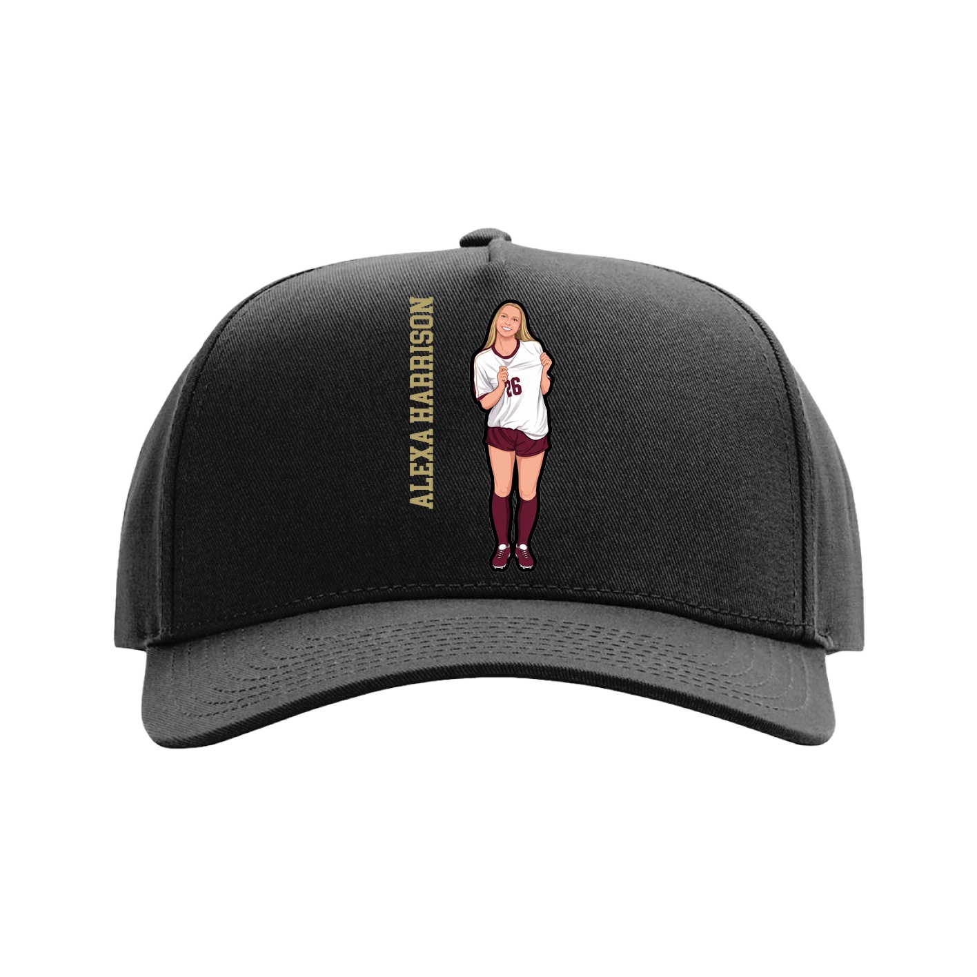 Full Fabric Five-Panel Champ Cap — Name Vertical in Black