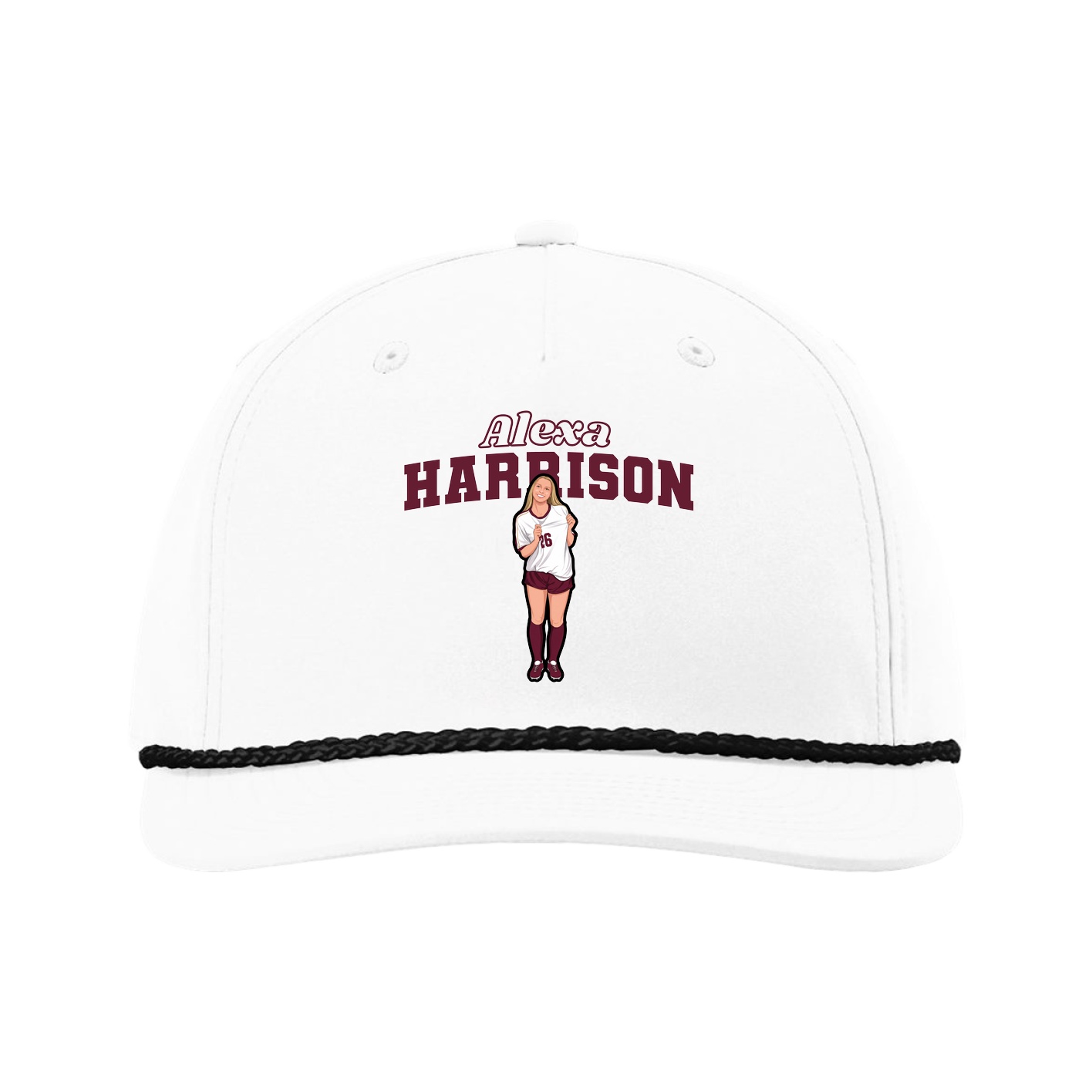 Five-Panel Classic Rope Cap — Name Arch in White