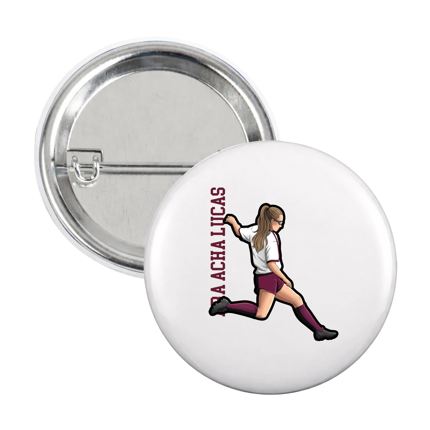 Game Day Button — Name Vertical in White