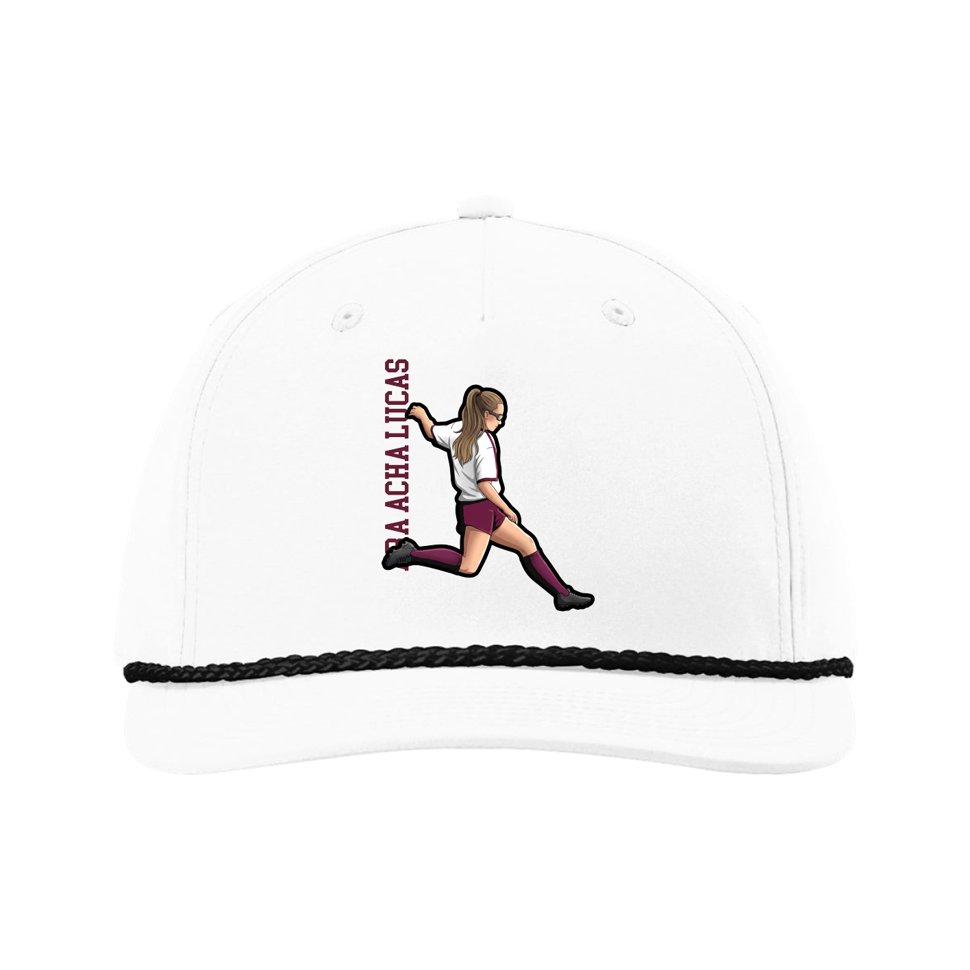 Five-Panel Classic Rope Cap — Name Vertical in White