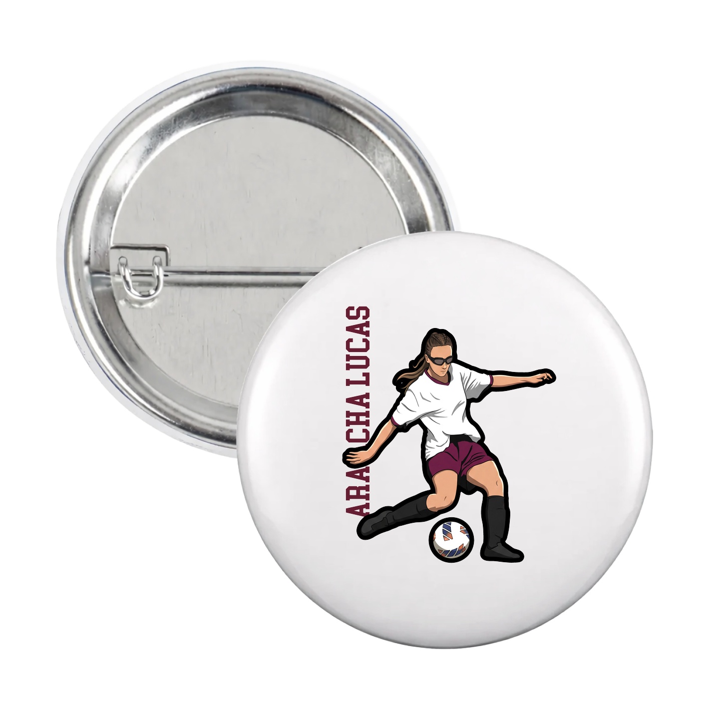 Game Day Button — Name Vertical in White