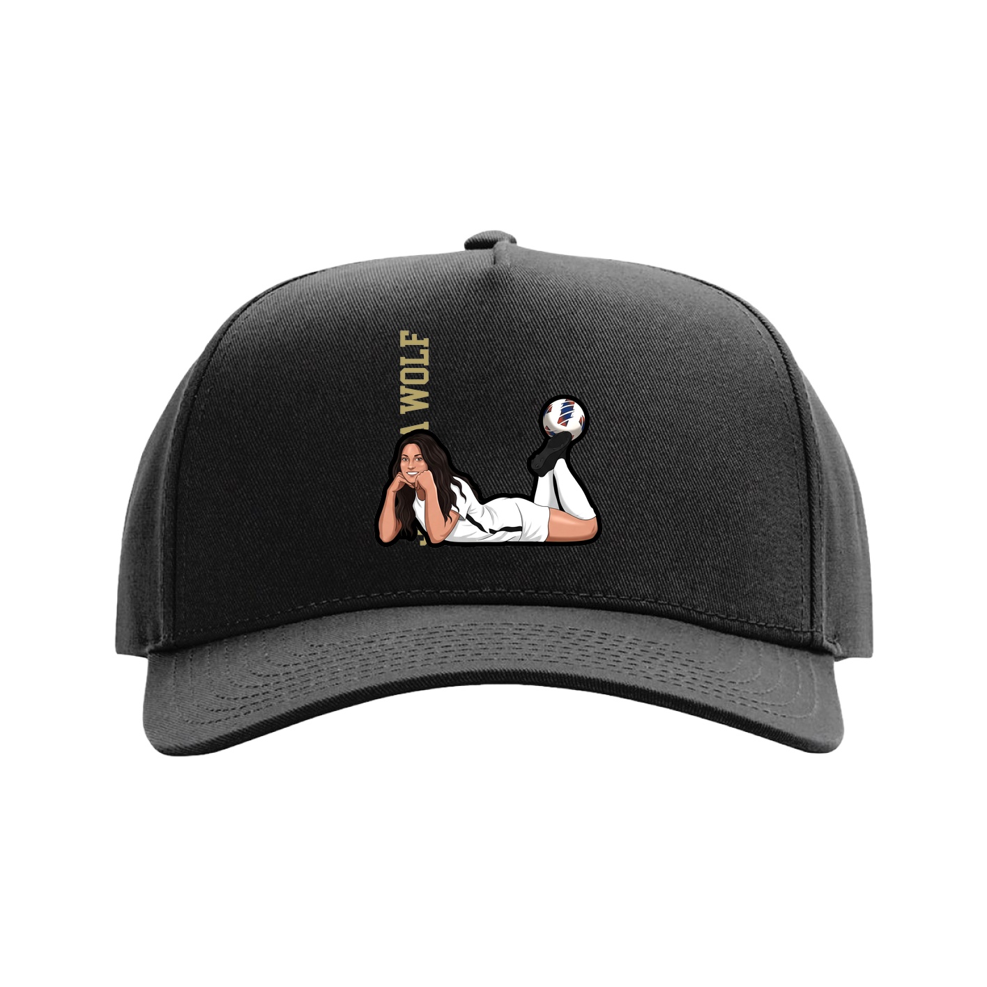 Full Fabric Five-Panel Champ Cap — Name Vertical in Black
