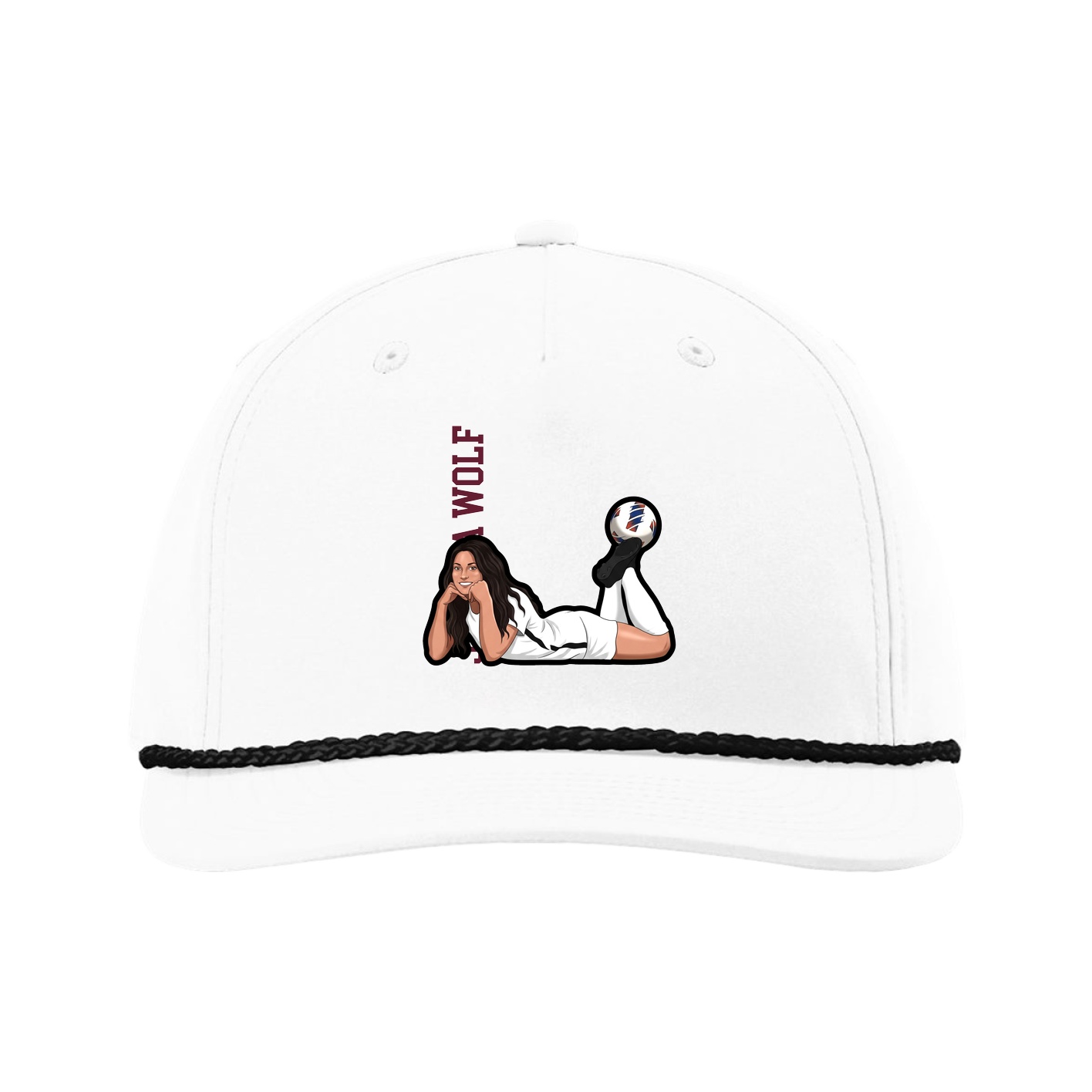 Five-Panel Classic Rope Cap — Name Vertical in White