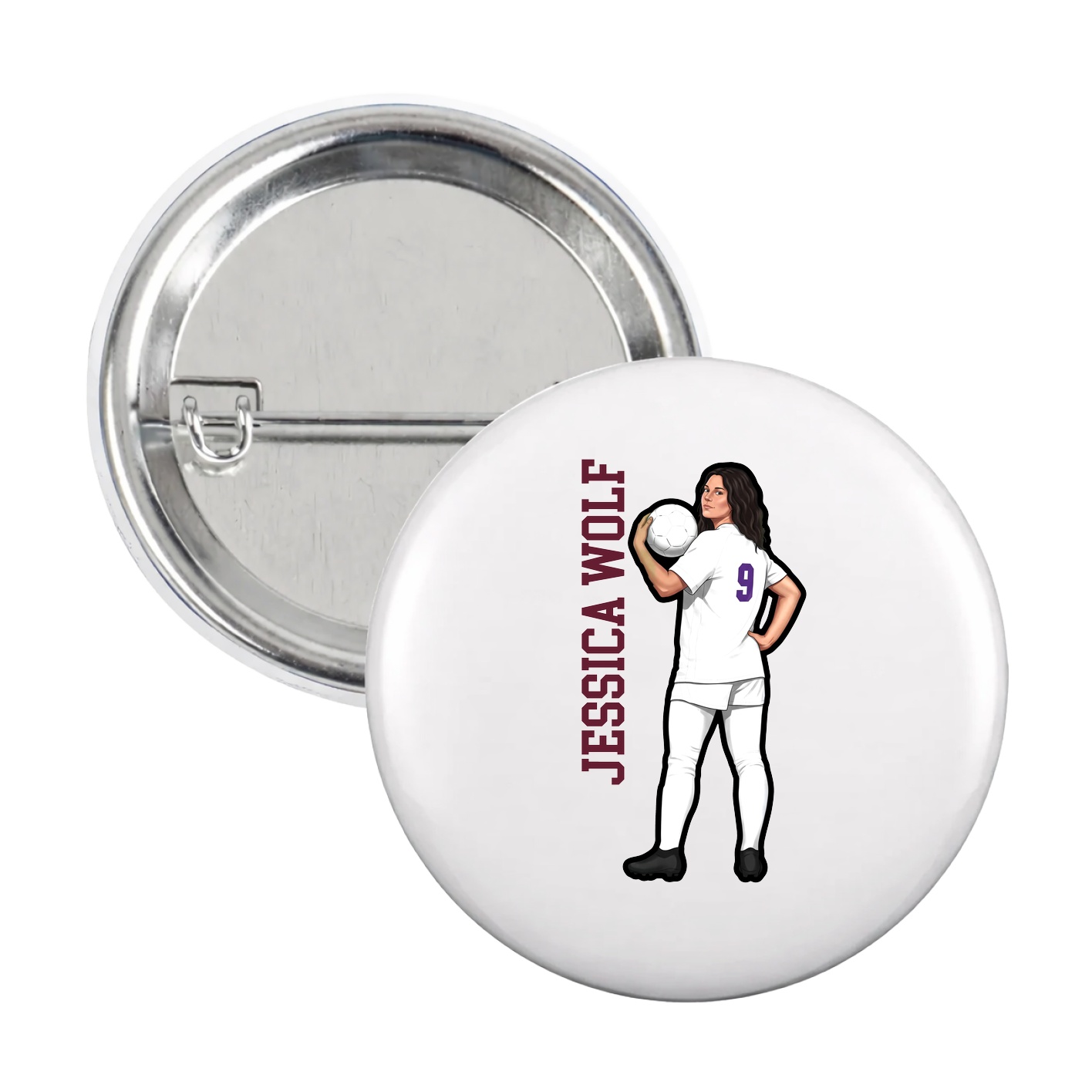 Game Day Button — Name Vertical in White