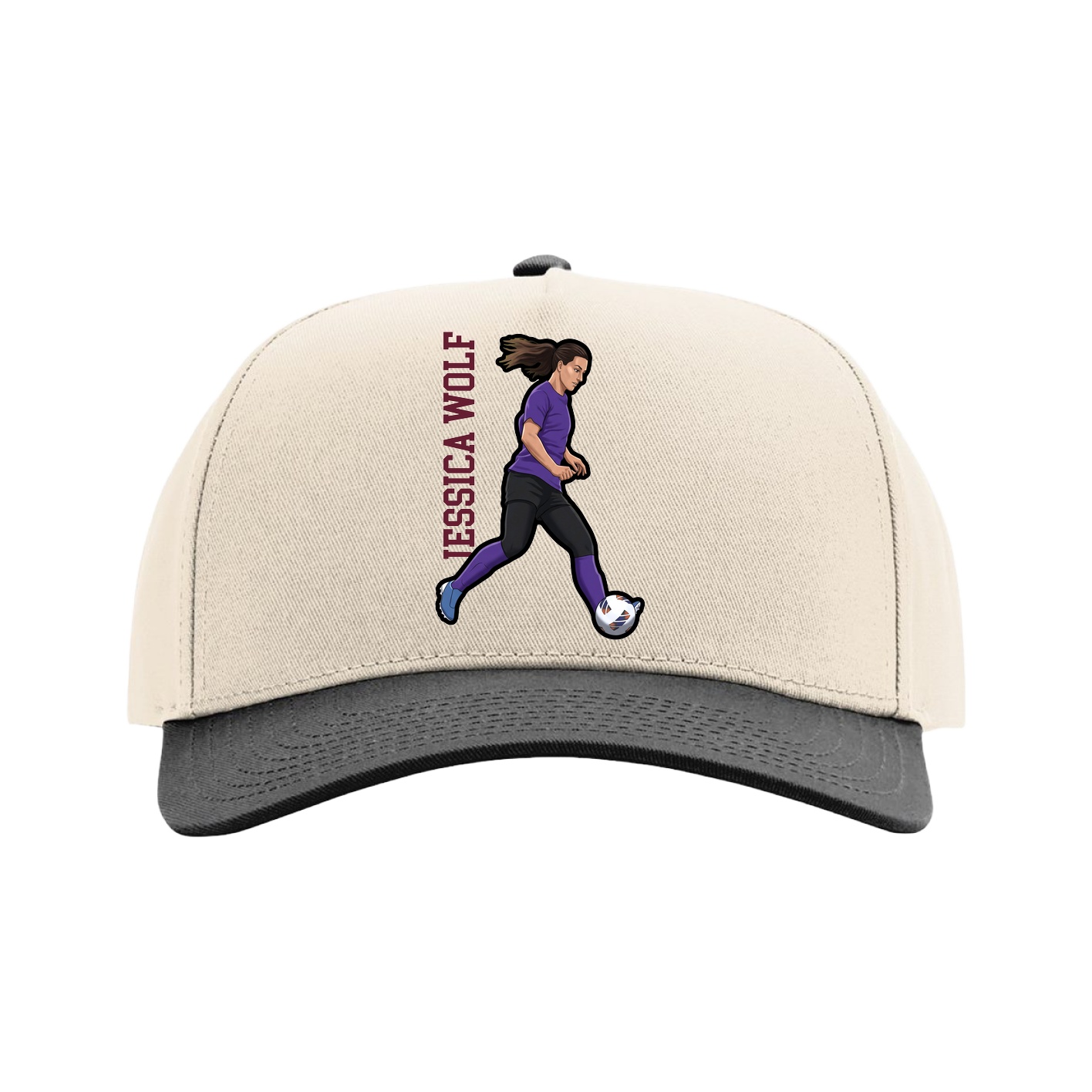 Full Fabric Five-Panel Champ Cap — Name Vertical in Cream/Black