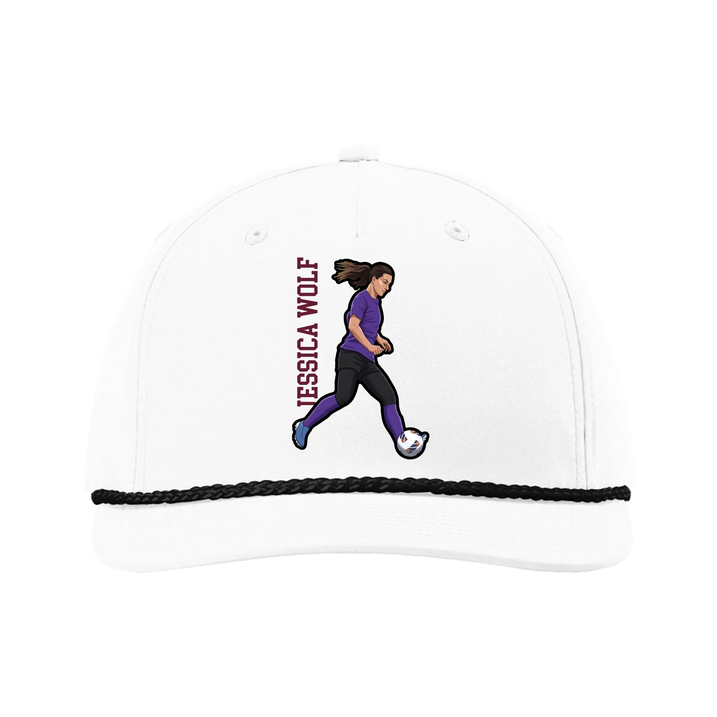 Five-Panel Classic Rope Cap — Name Vertical in White