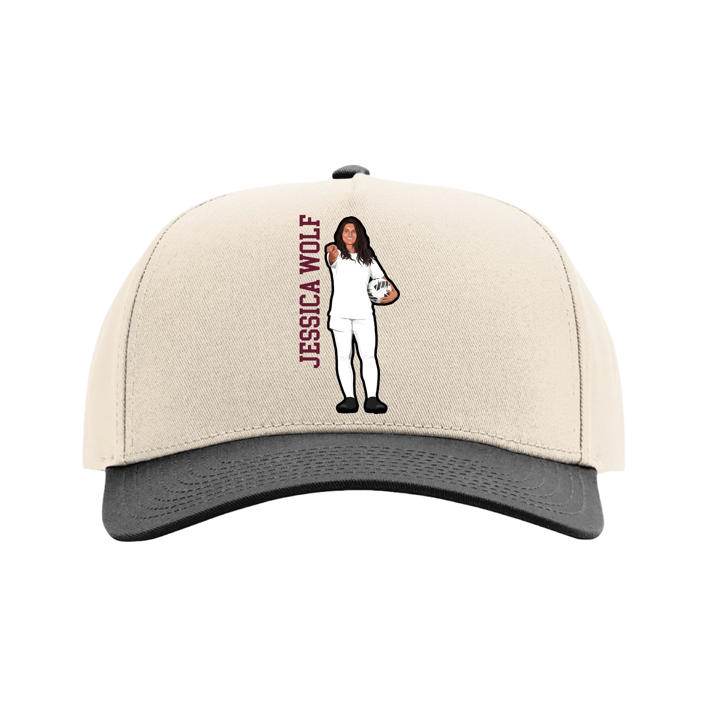 Full Fabric Five-Panel Champ Cap — Name Vertical in Cream/Black