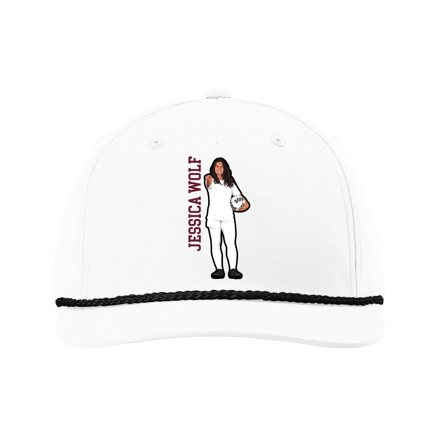 Five-Panel Classic Rope Cap — Name Vertical in White