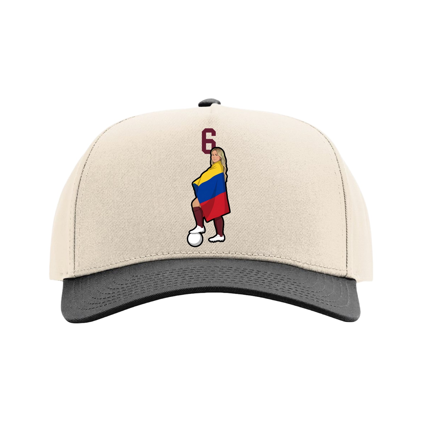 Full Fabric Five-Panel Champ Cap — Number Top in Cream/Black