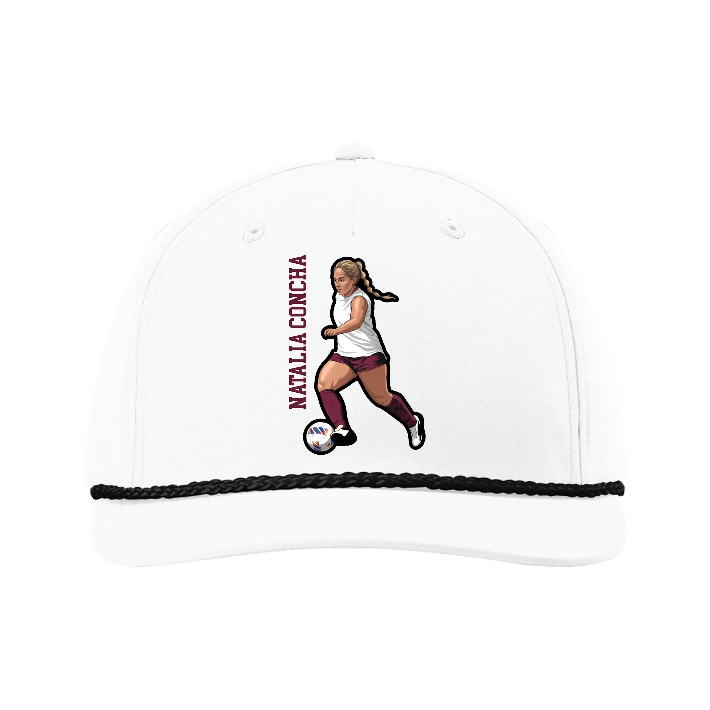 Five-Panel Classic Rope Cap — Name Vertical in White