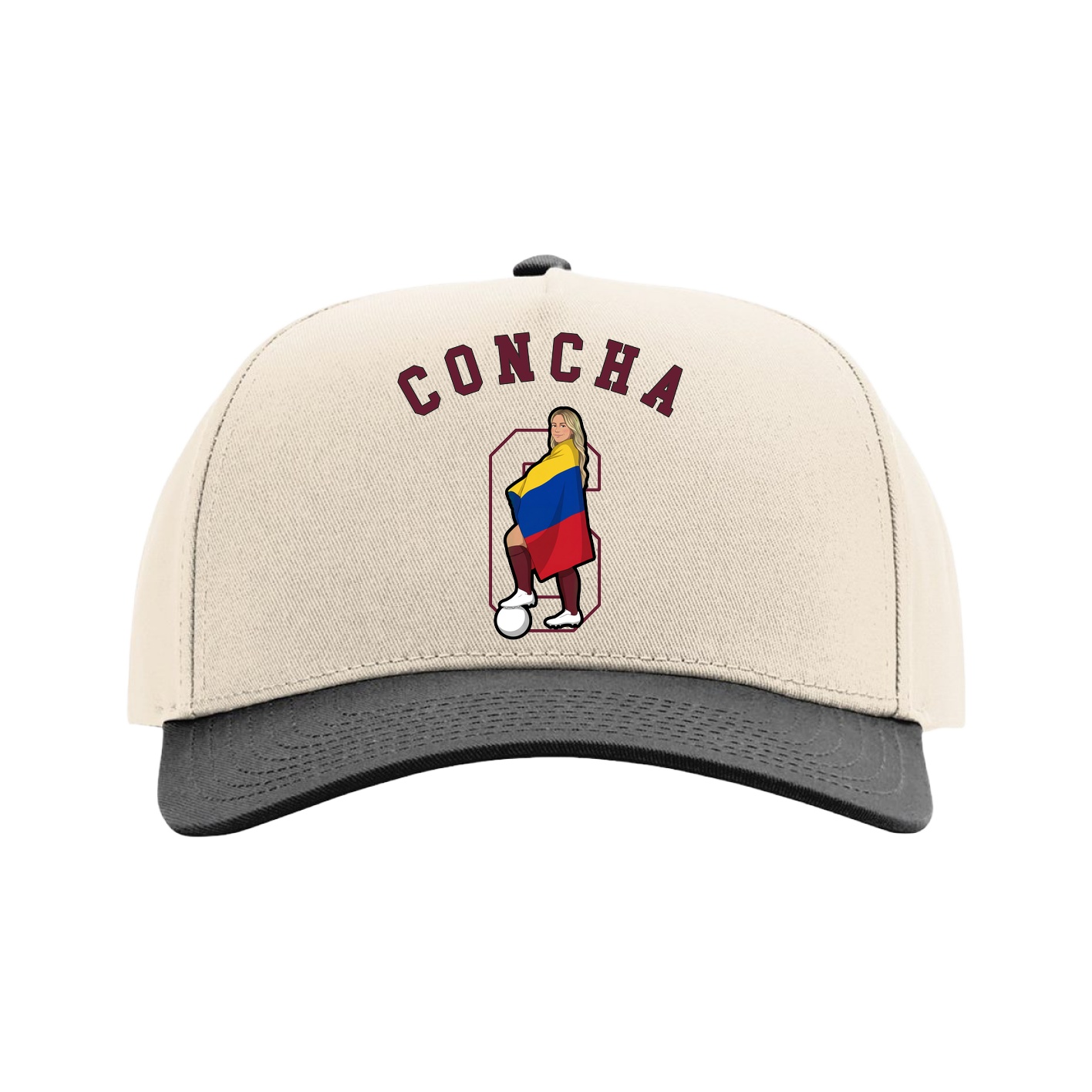 Full Fabric Five-Panel Champ Cap — Shirsey Arch in Cream/Black
