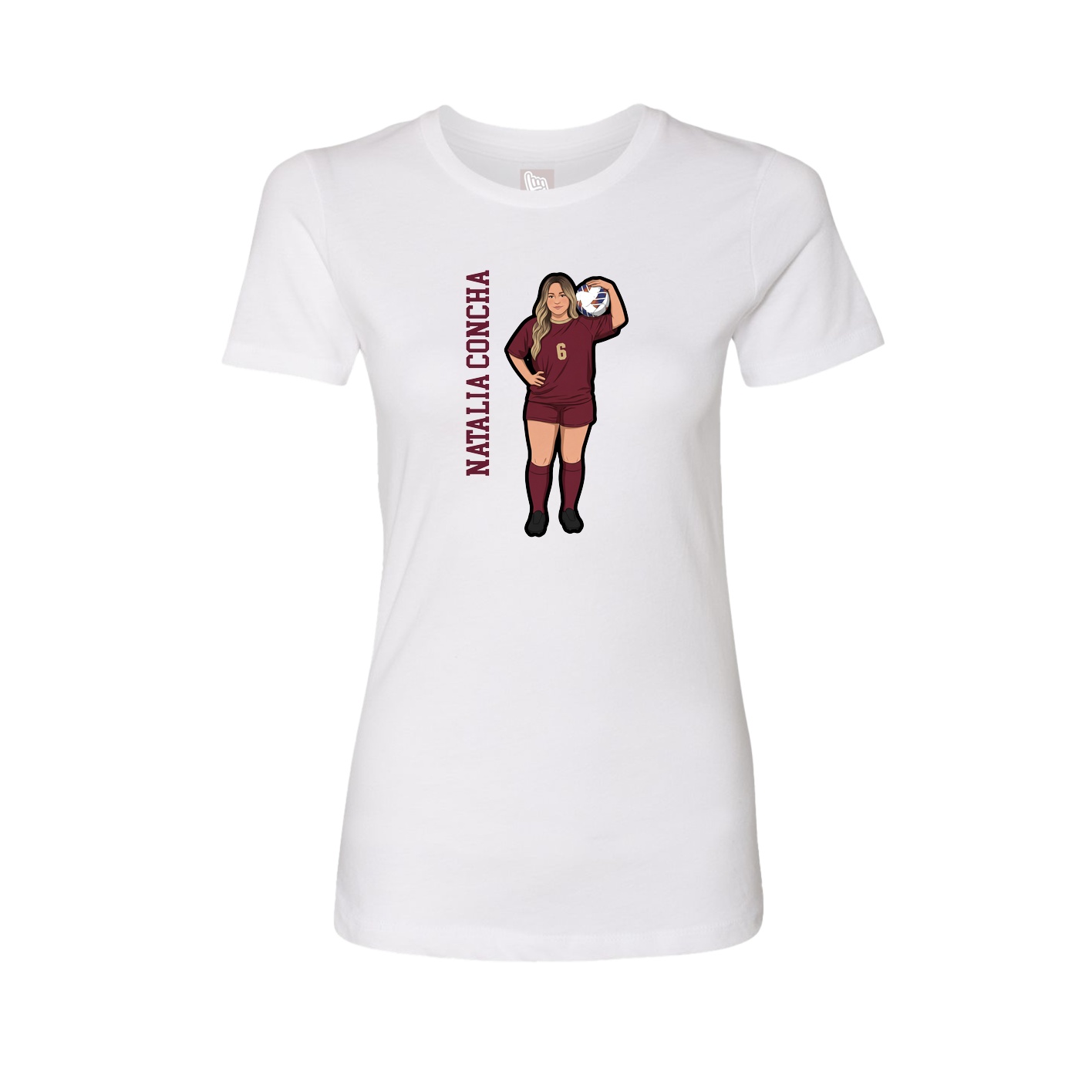Fitted Women's Tee — Name Vertical in White