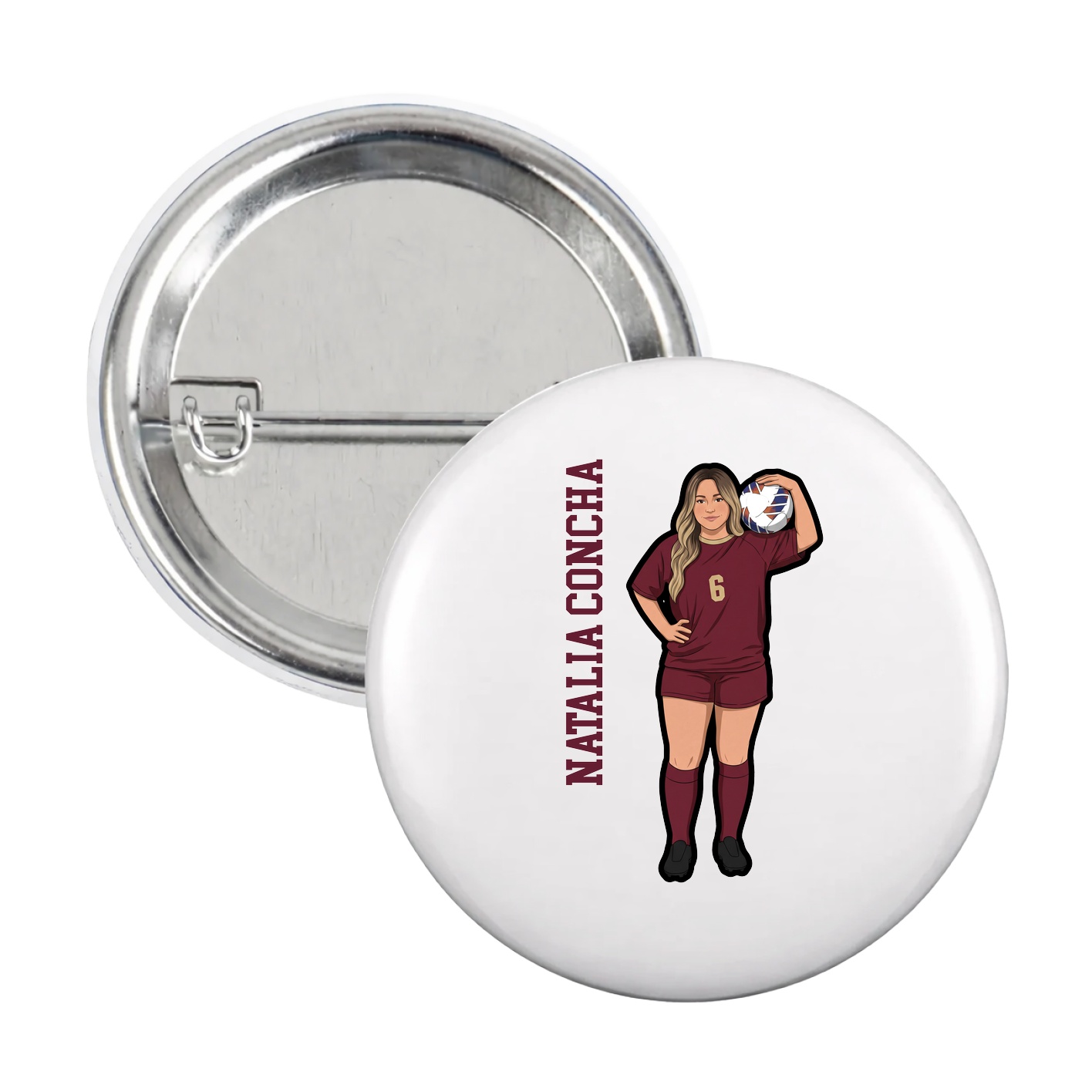 Game Day Button — Name Vertical in White