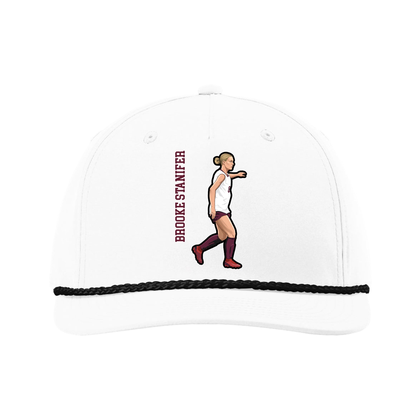 Five-Panel Classic Rope Cap — Name Vertical in White