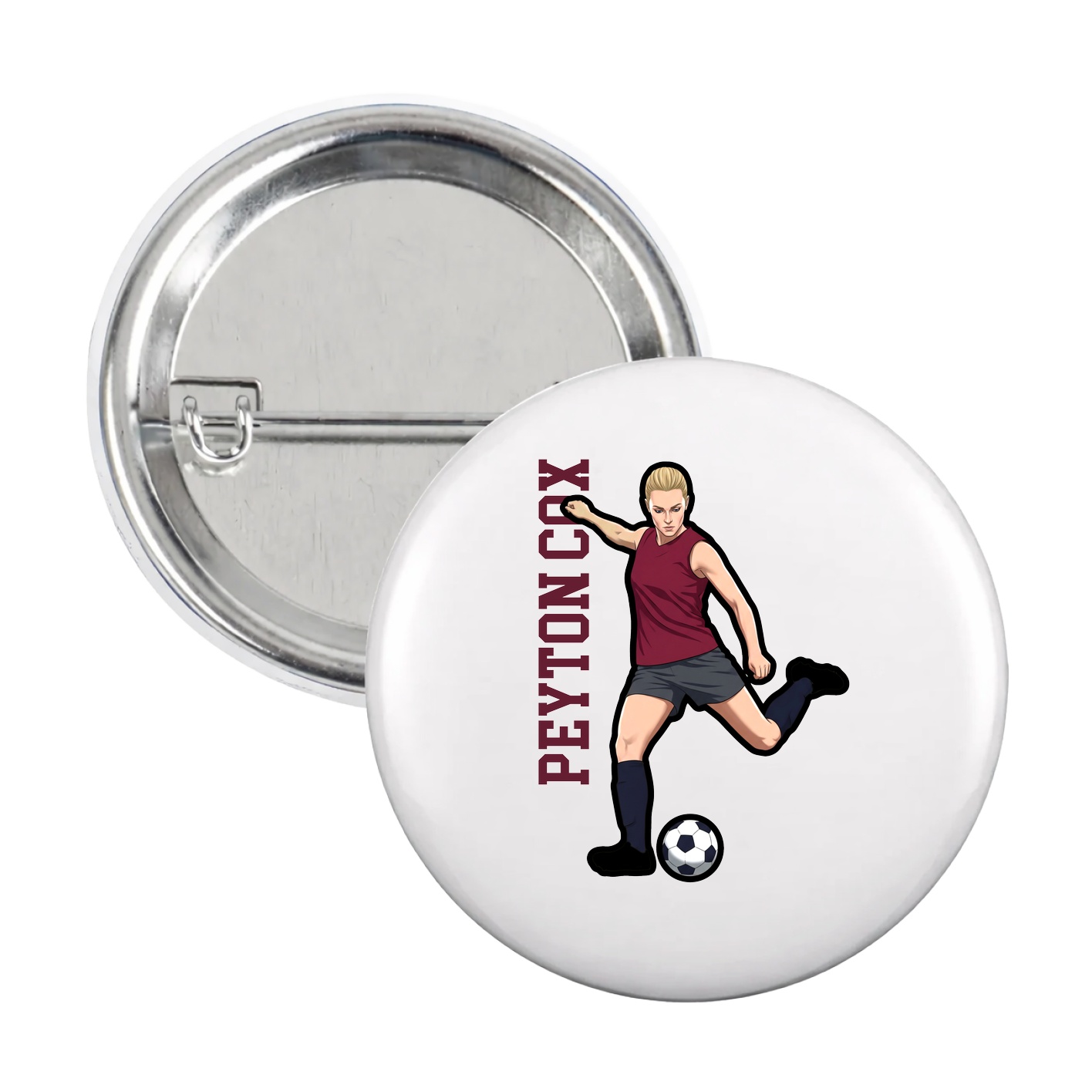 Game Day Button — Name Vertical in White