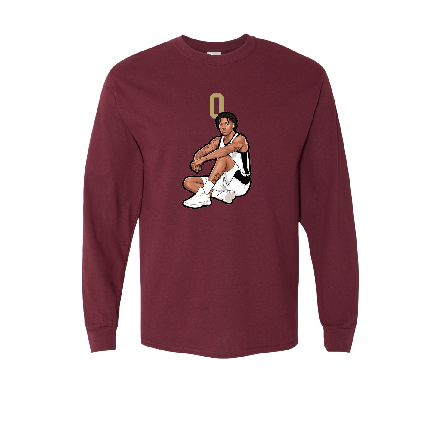 Long Sleeve Tee — Number Top in Maroon
