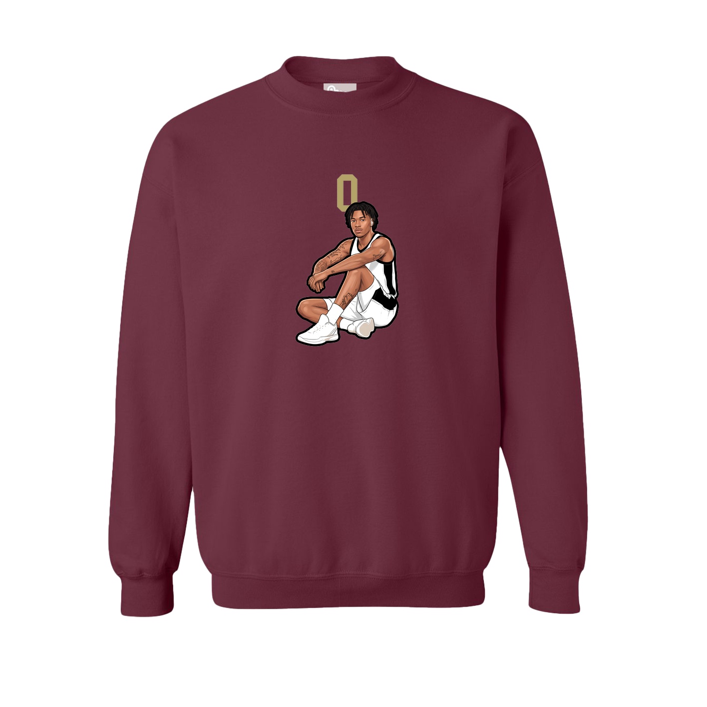 Fleece Crew — Number Top in Maroon