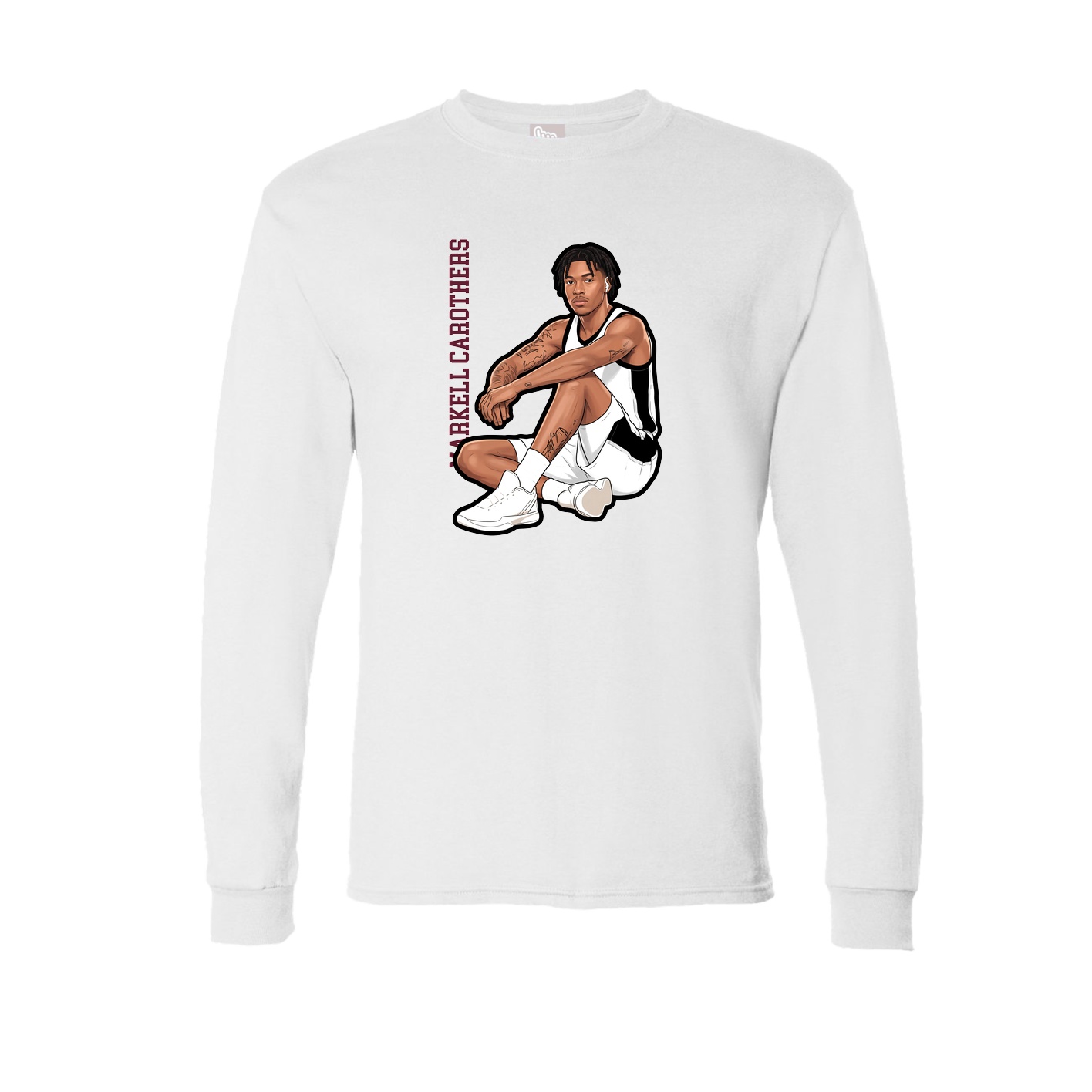 Long Sleeve Tee — Name Vertical in White
