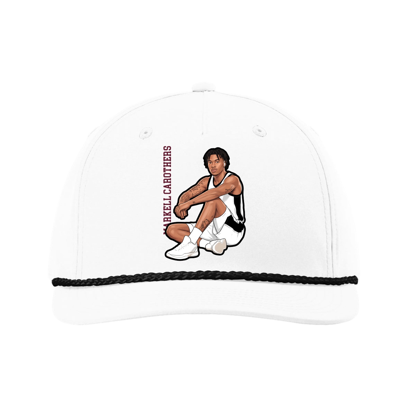 Five-Panel Classic Rope Cap — Name Vertical in White