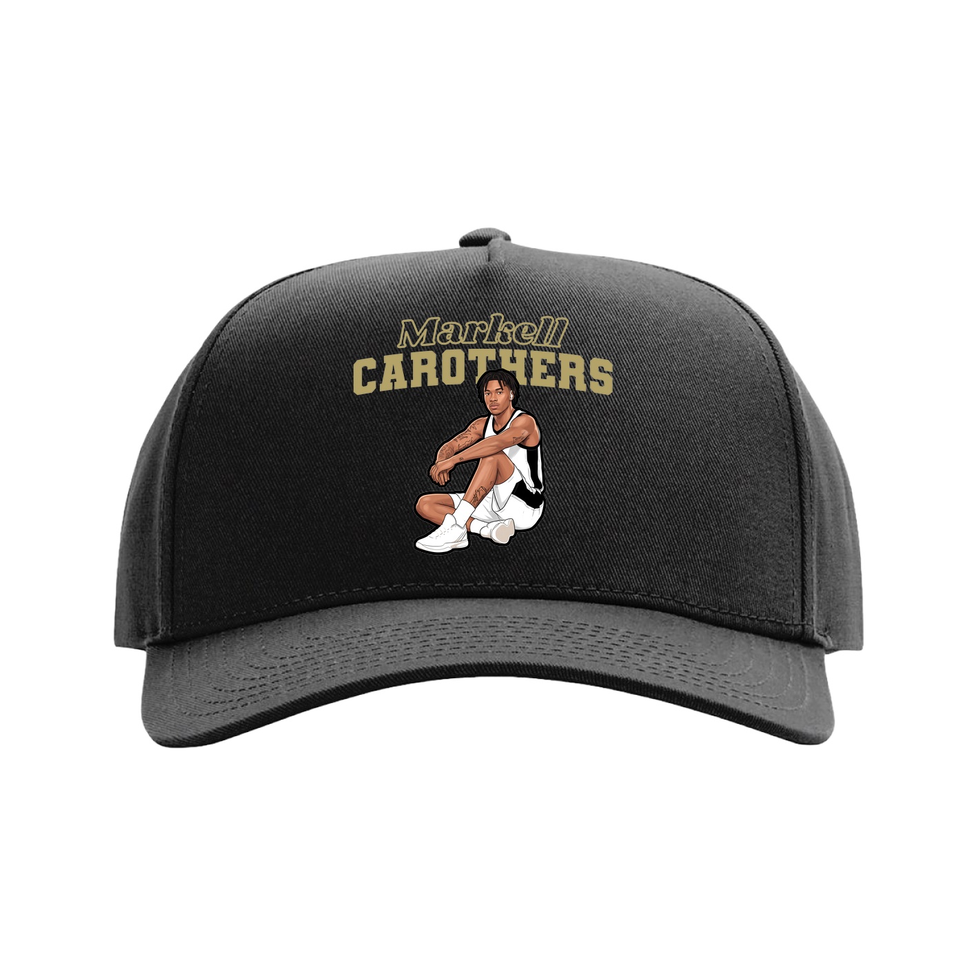 Full Fabric Five-Panel Champ Cap — Name Arch in Black