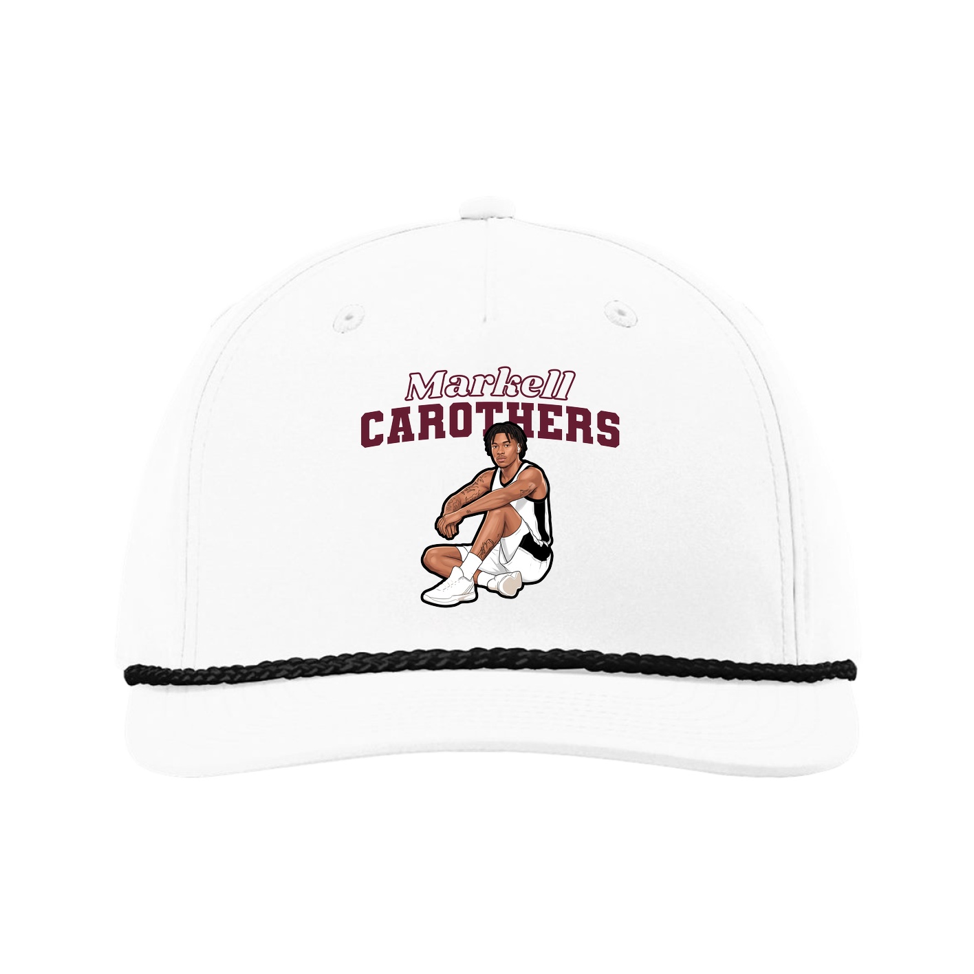 Five-Panel Classic Rope Cap — Name Arch in White