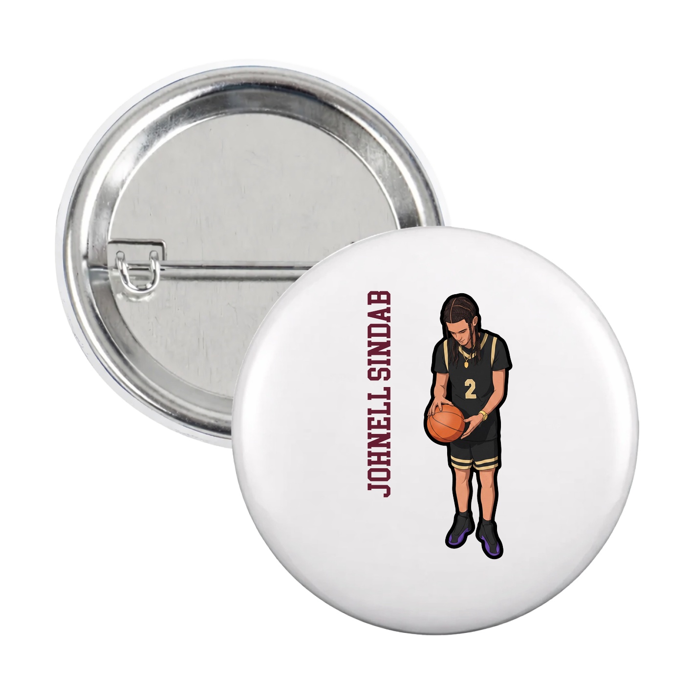 Game Day Button — Name Vertical in White