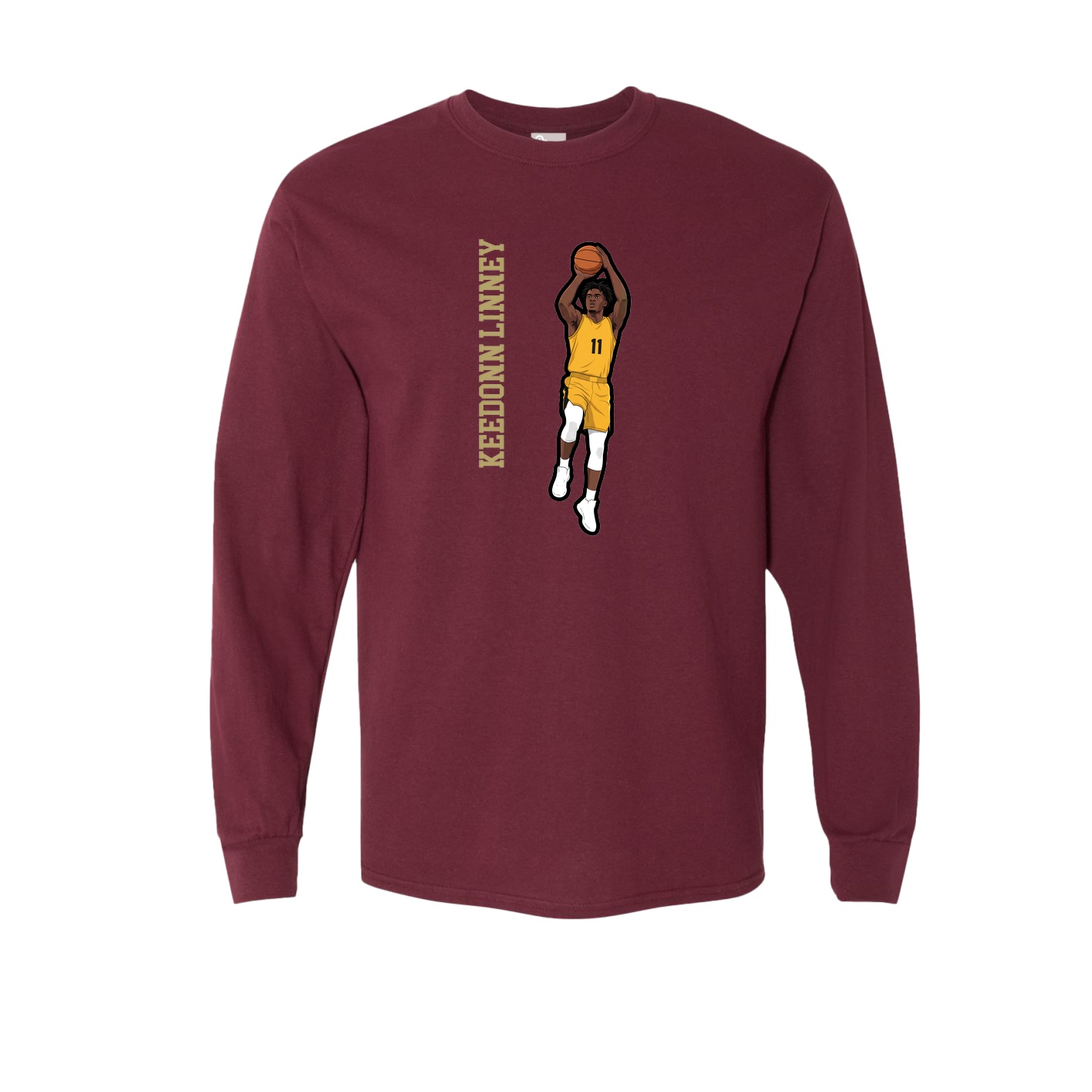 Long Sleeve Tee — Name Vertical in Maroon