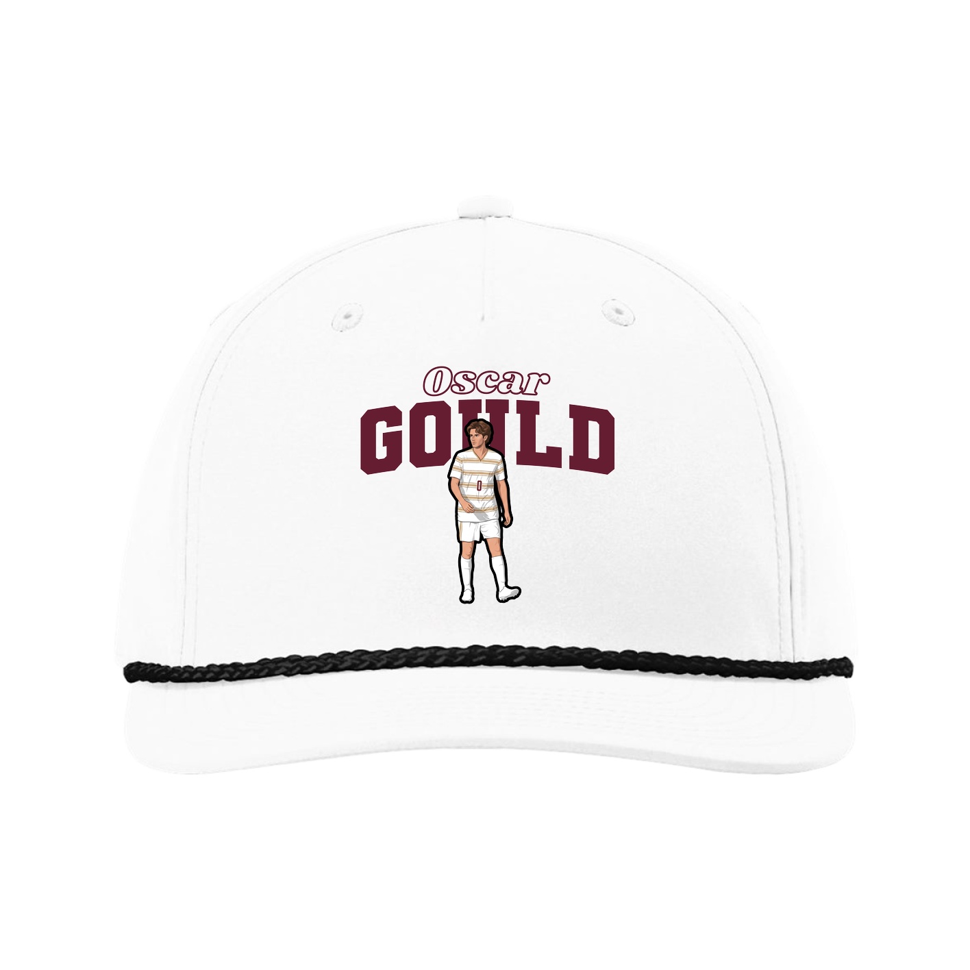 Five-Panel Classic Rope Cap — Name Arch in White