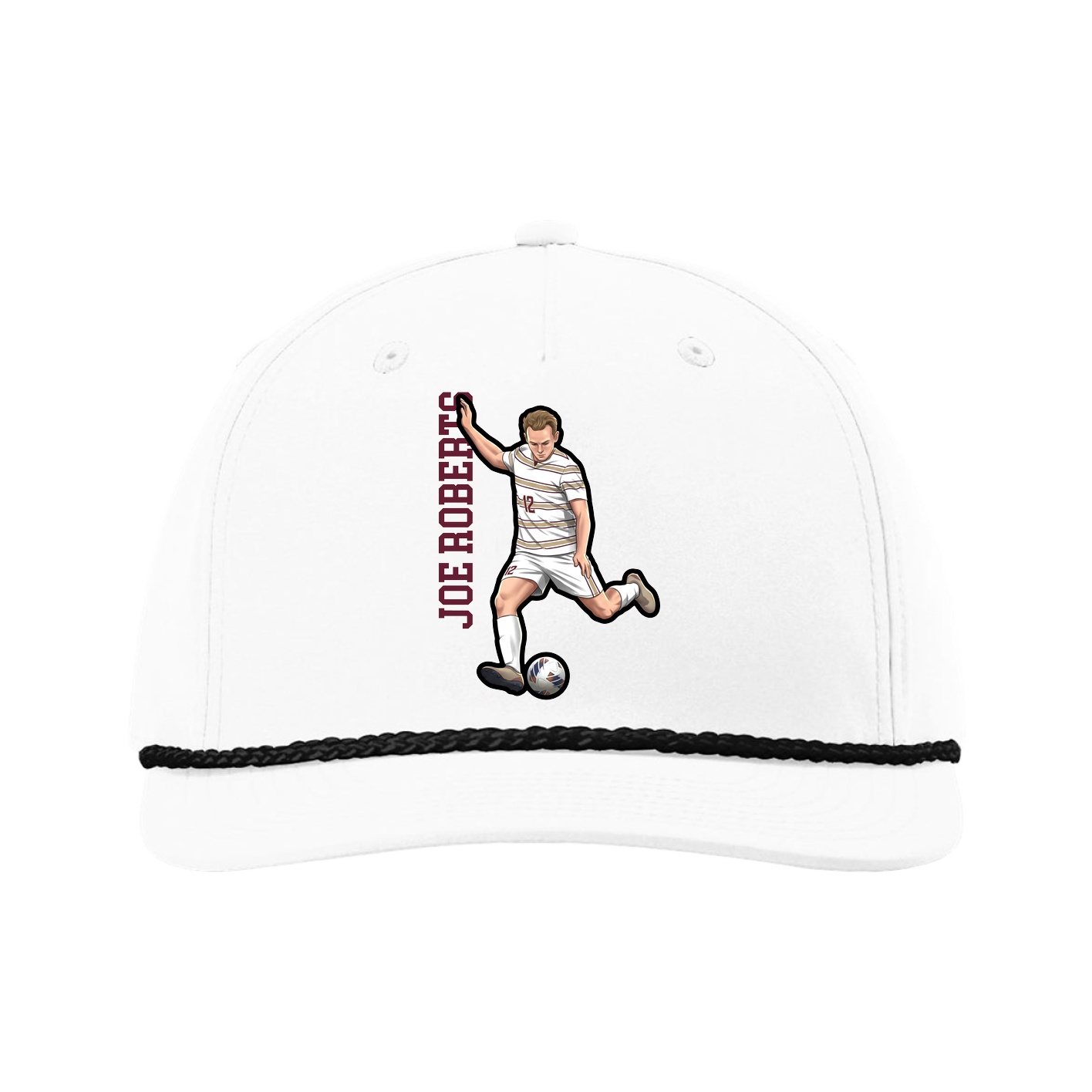Five-Panel Classic Rope Cap — Name Vertical in White