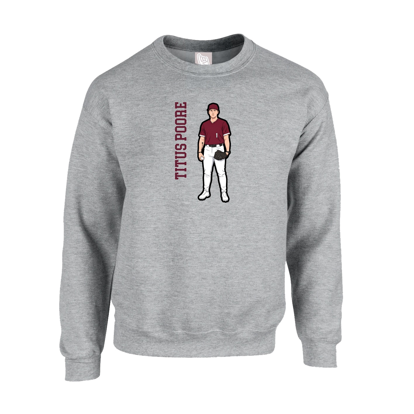 Fleece Crew — Name Vertical in Grey