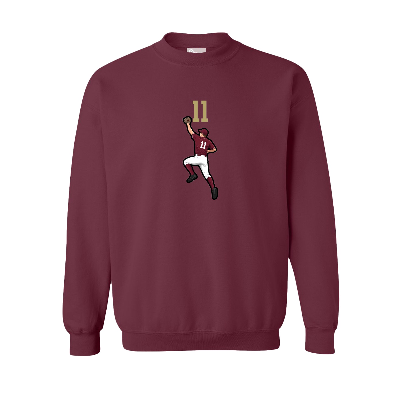 Fleece Crew — Number Top in Maroon