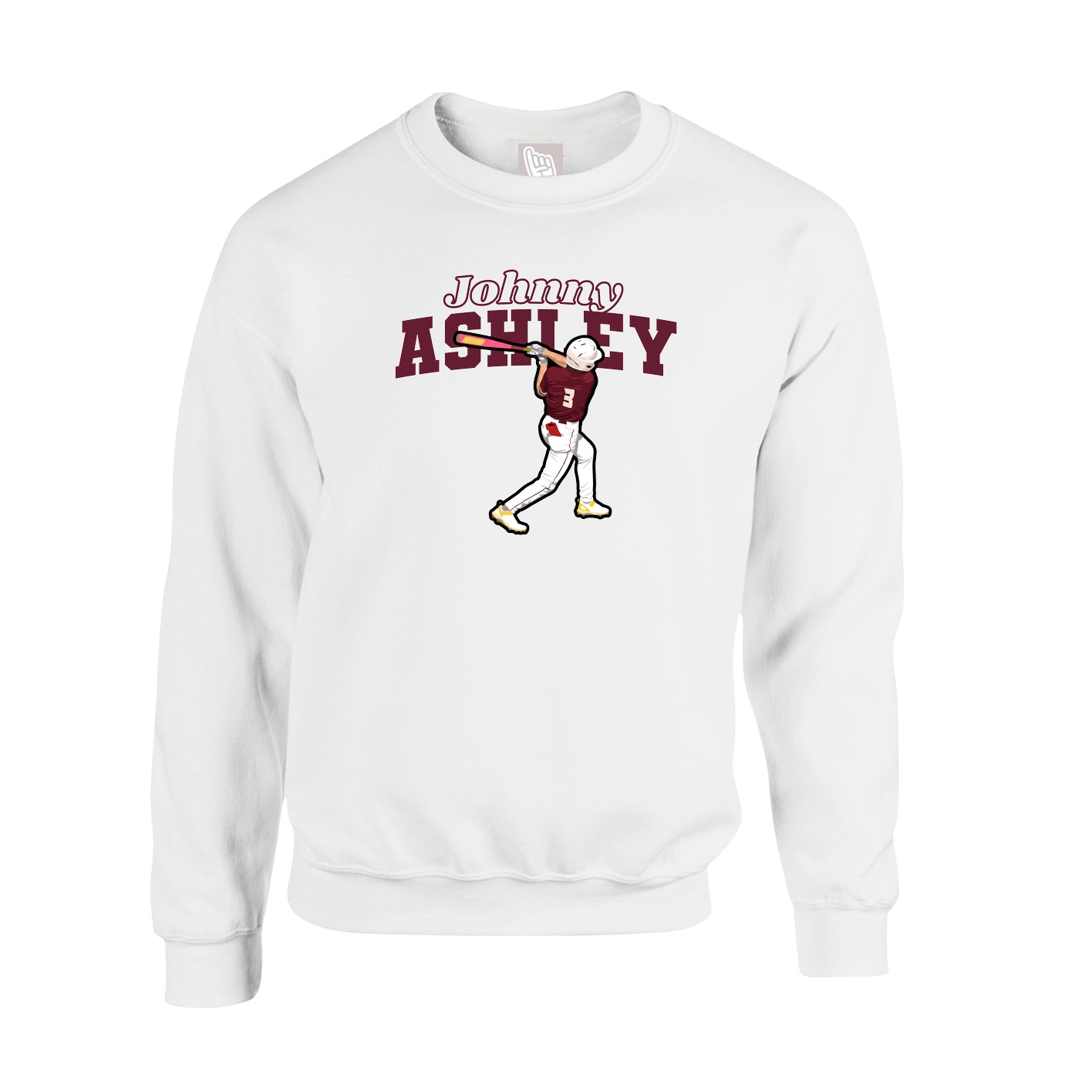 Fleece Crew — Name Arch in White