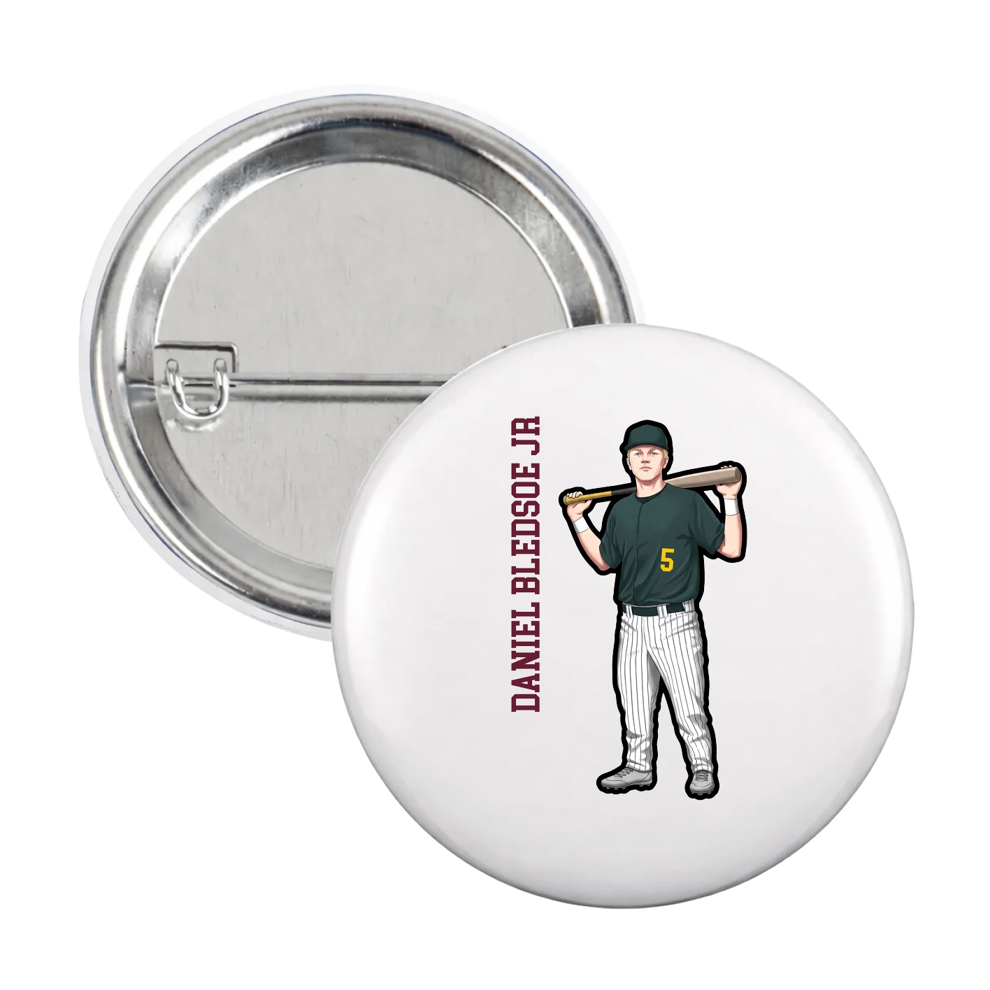 Game Day Button — Name Vertical in White