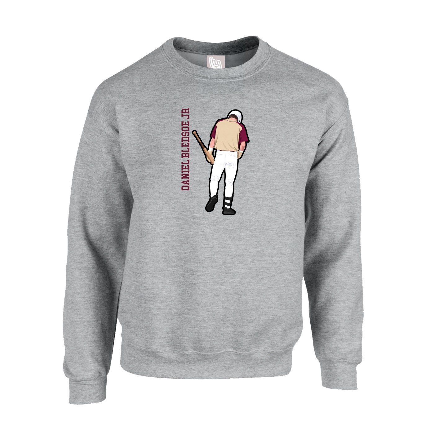 Fleece Crew — Name Vertical in Grey