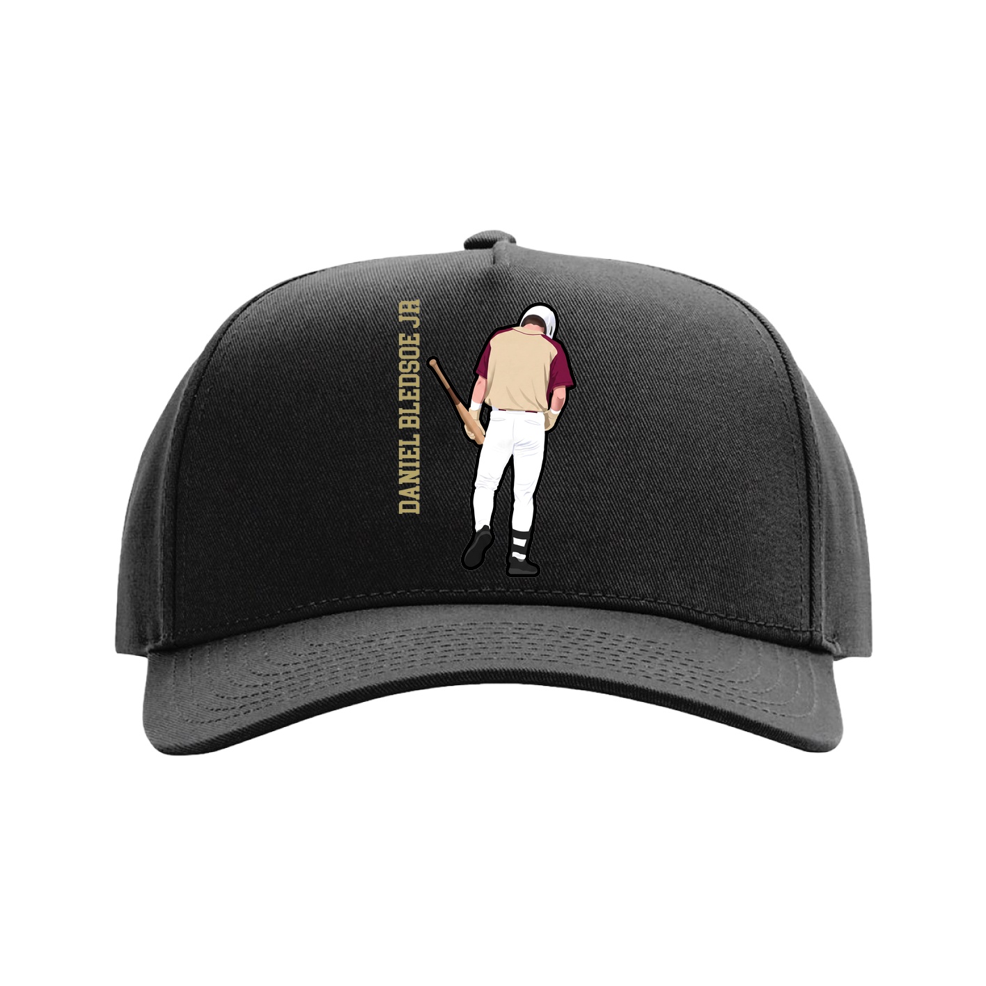 Full Fabric Five-Panel Champ Cap — Name Vertical in Black