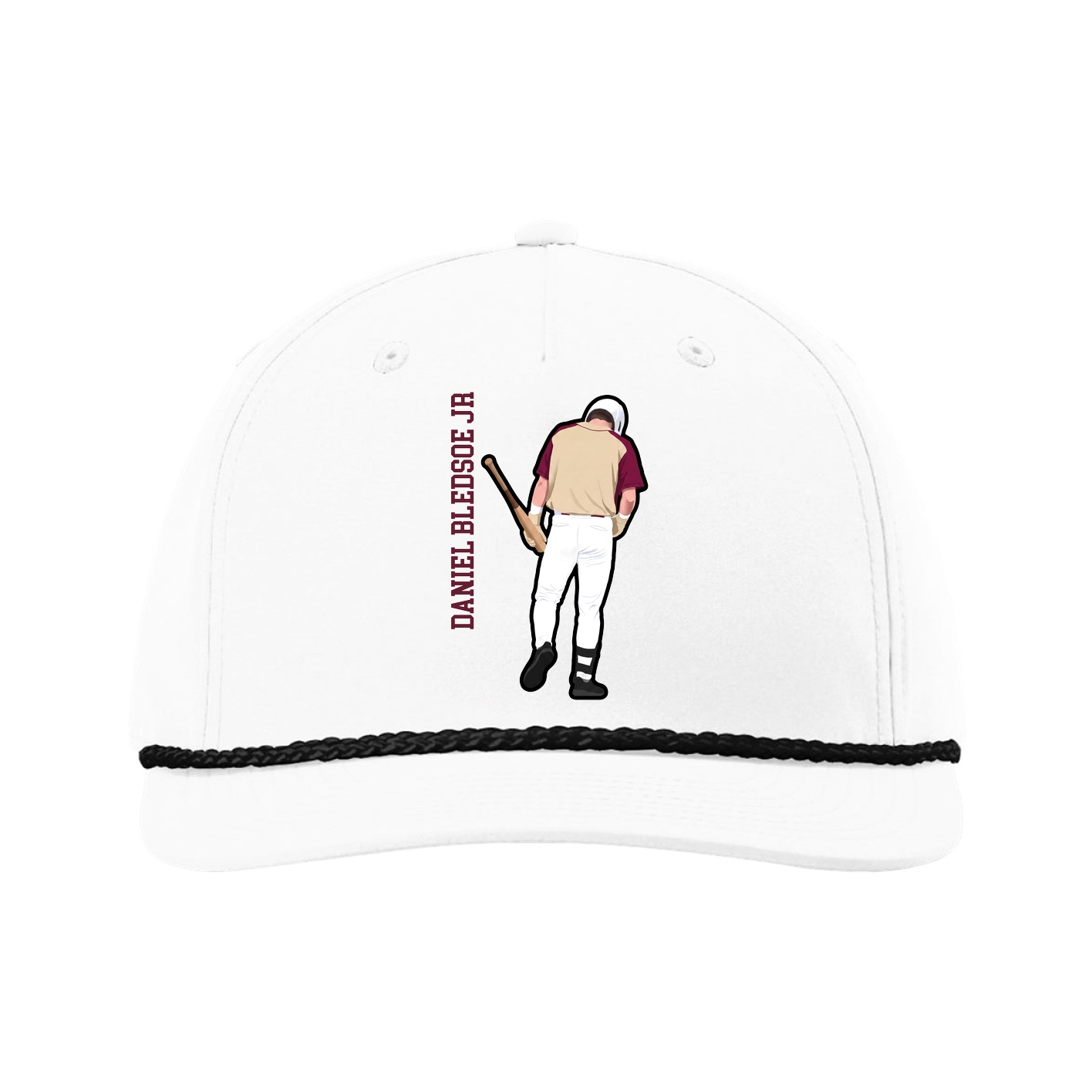 Five-Panel Classic Rope Cap — Name Vertical in White