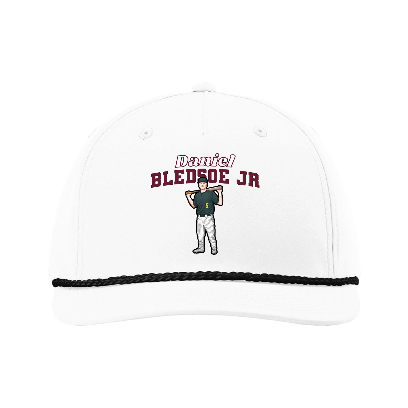 Five-Panel Classic Rope Cap — Name Arch in White