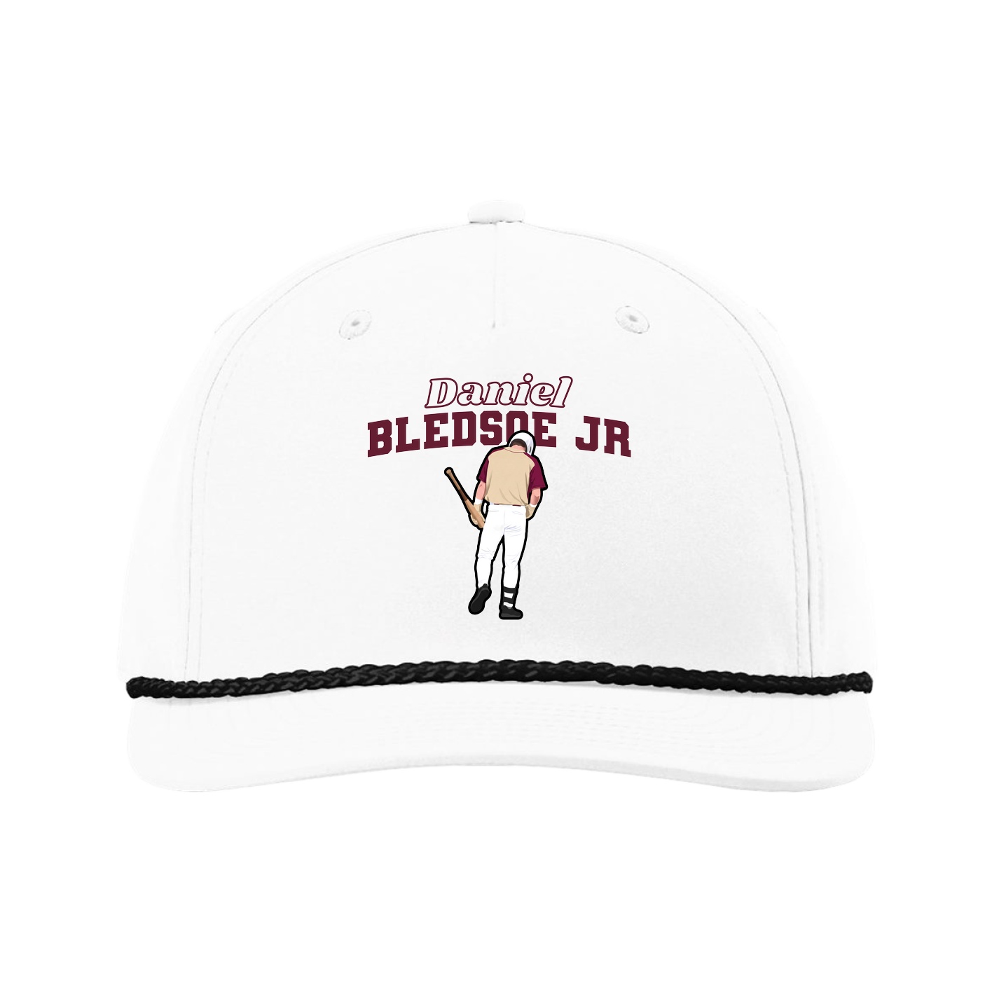 Five-Panel Classic Rope Cap — Name Arch in White