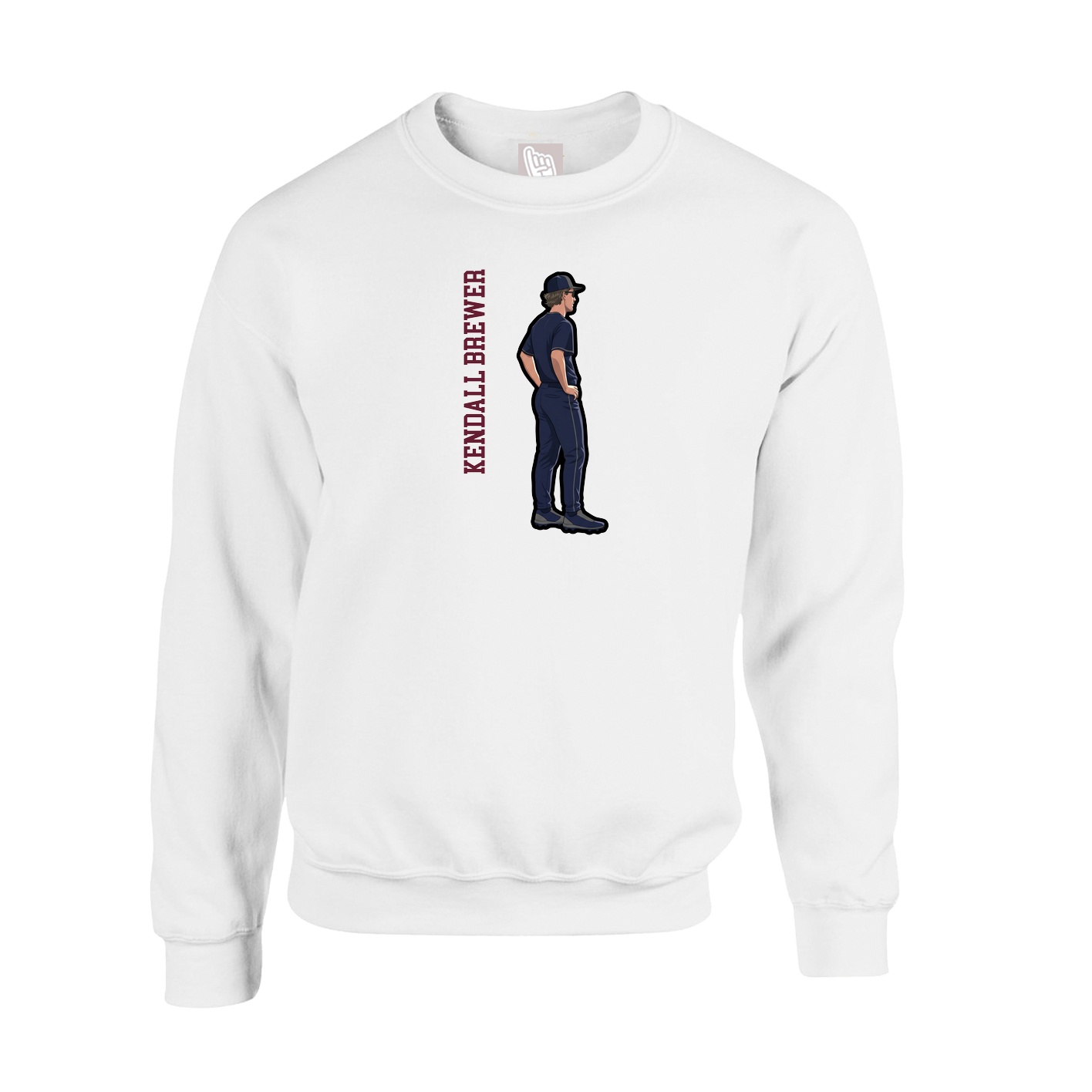 Fleece Crew — Name Vertical in White