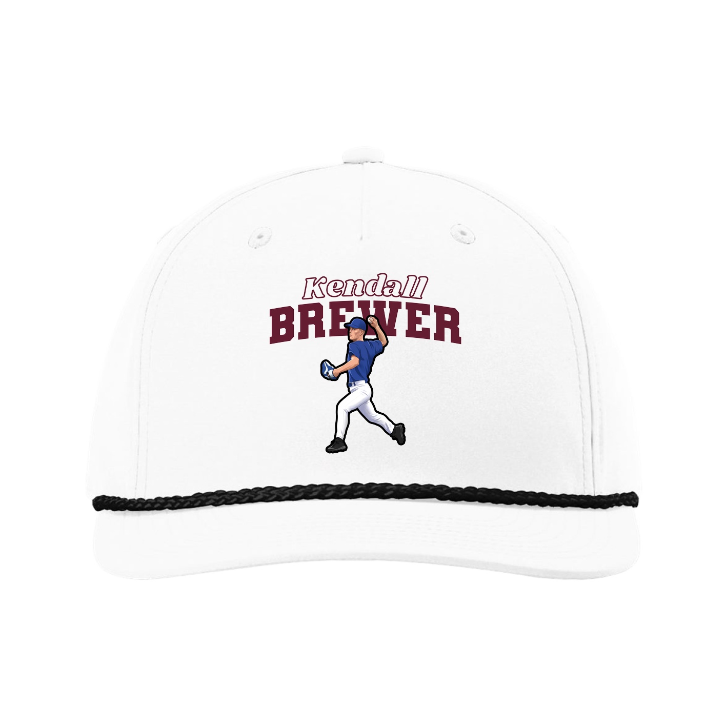 Five-Panel Classic Rope Cap — Name Arch in White