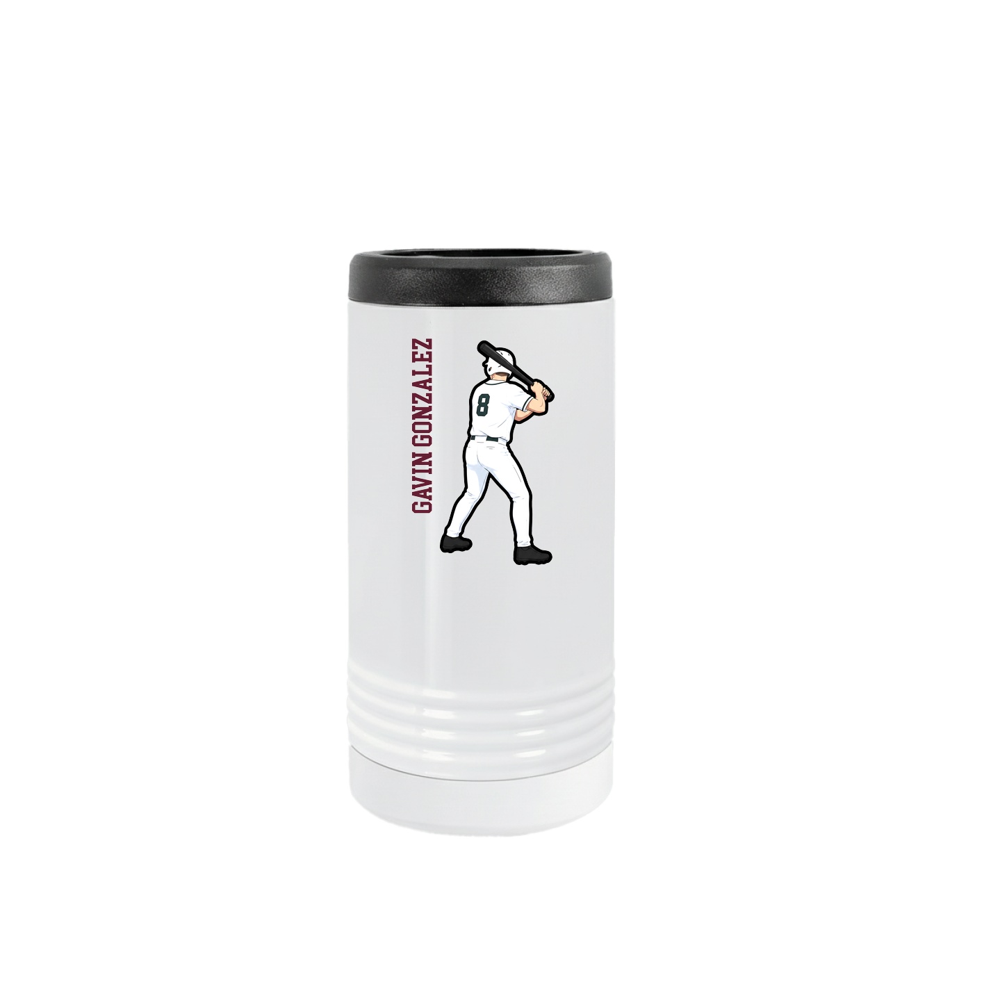 Slim Beverage Holder — Name Vertical in White