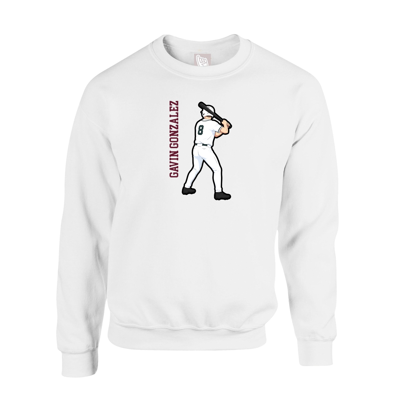 Fleece Crew — Name Vertical in White