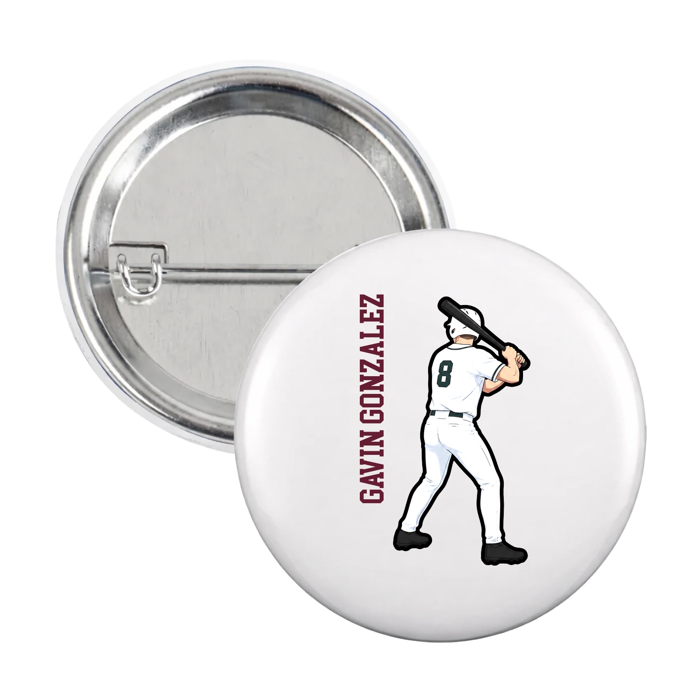 Game Day Button — Name Vertical in White