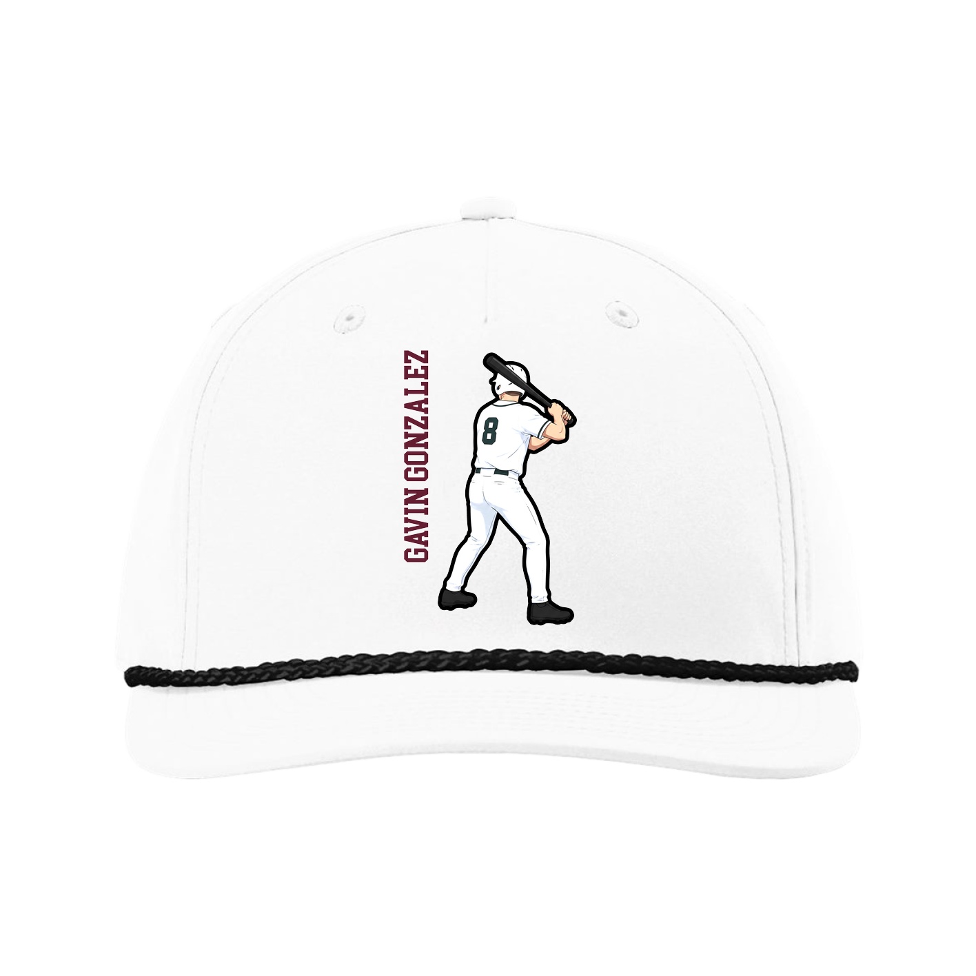 Five-Panel Classic Rope Cap — Name Vertical in White