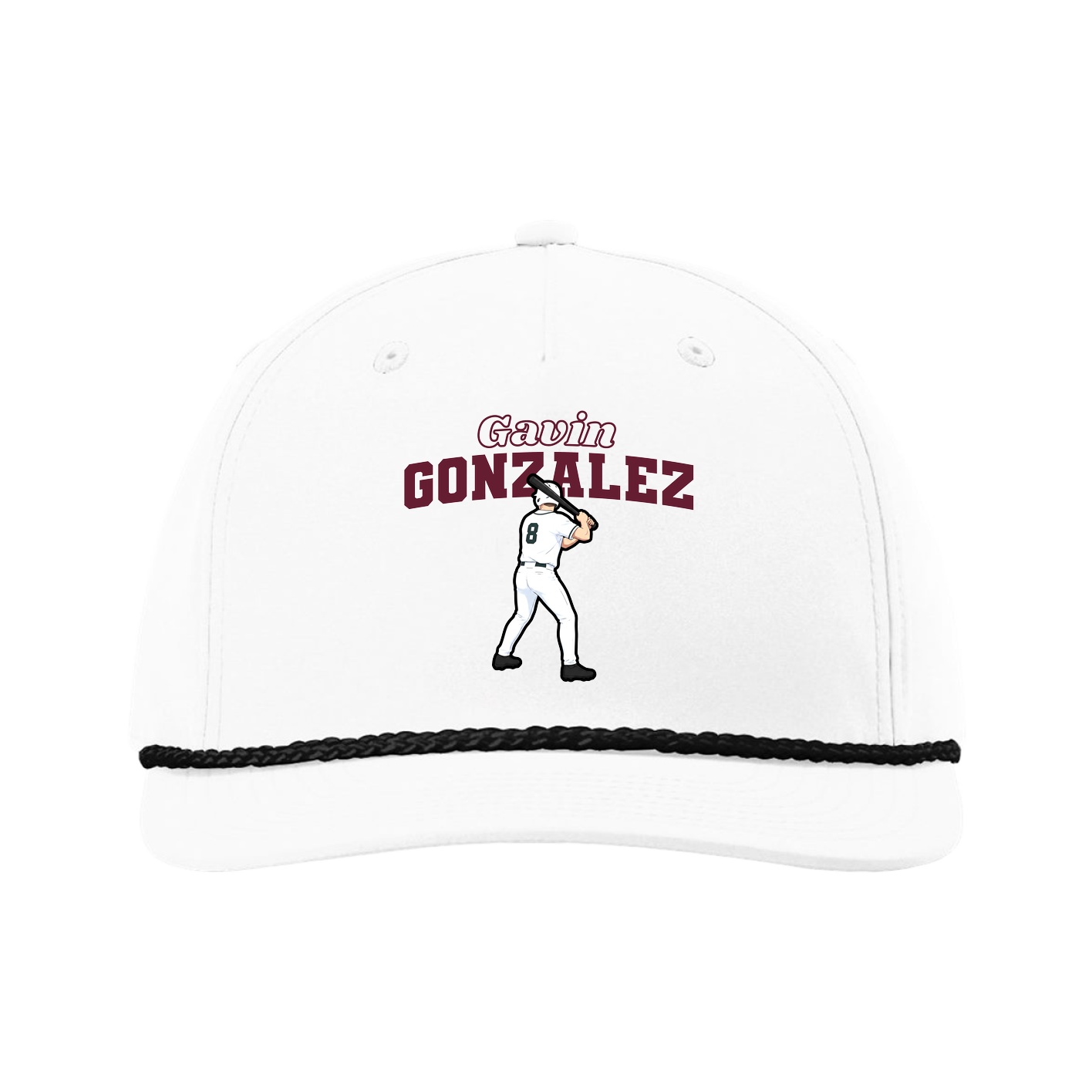 Five-Panel Classic Rope Cap — Name Arch in White