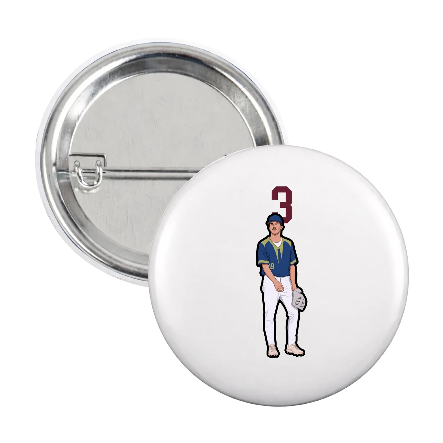 Game Day Button — Number Top in White