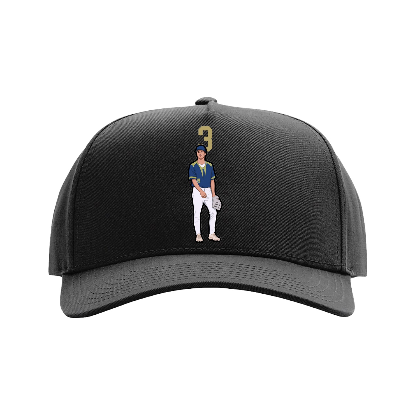 Full Fabric Five-Panel Champ Cap — Number Top in Black