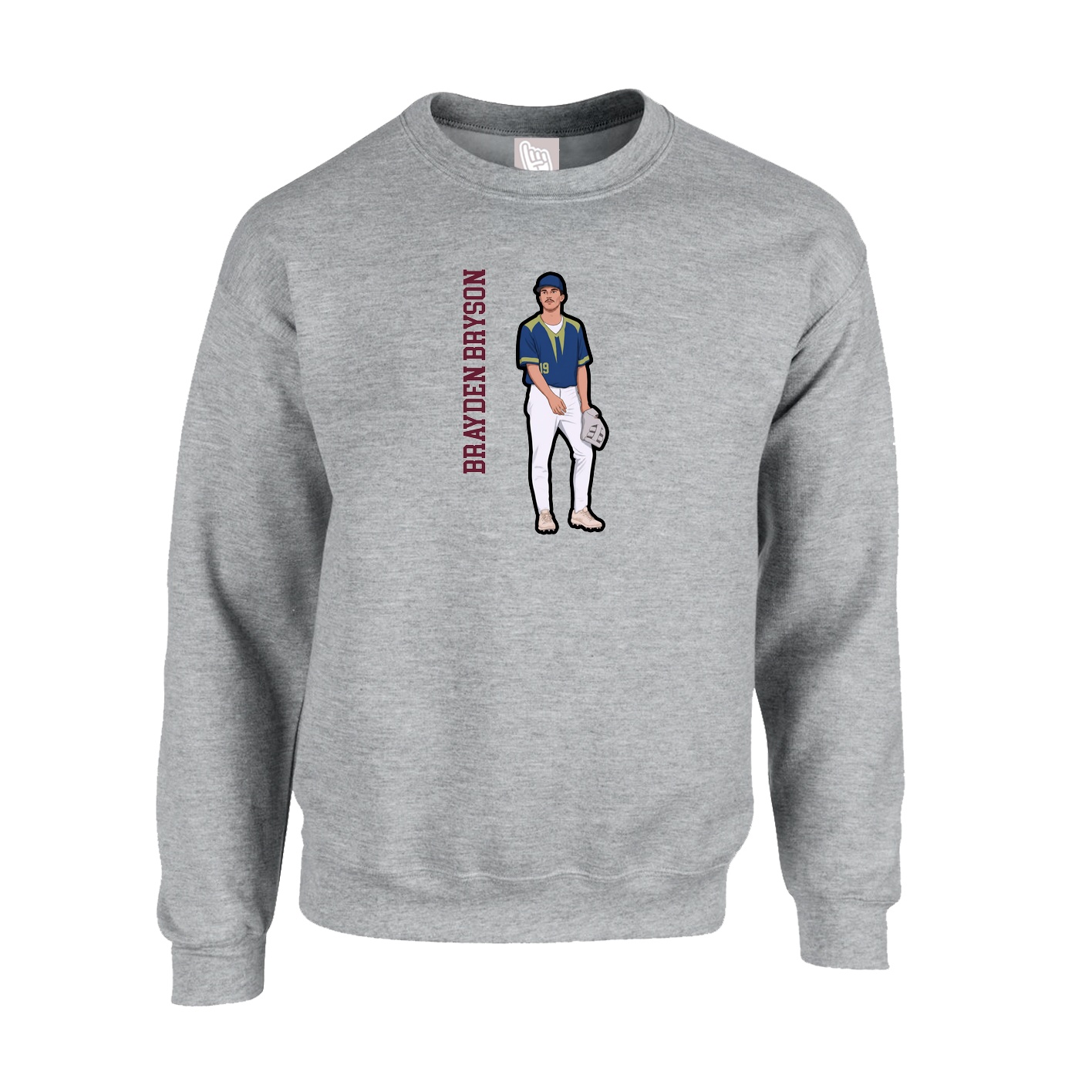 Fleece Crew — Name Vertical in Grey
